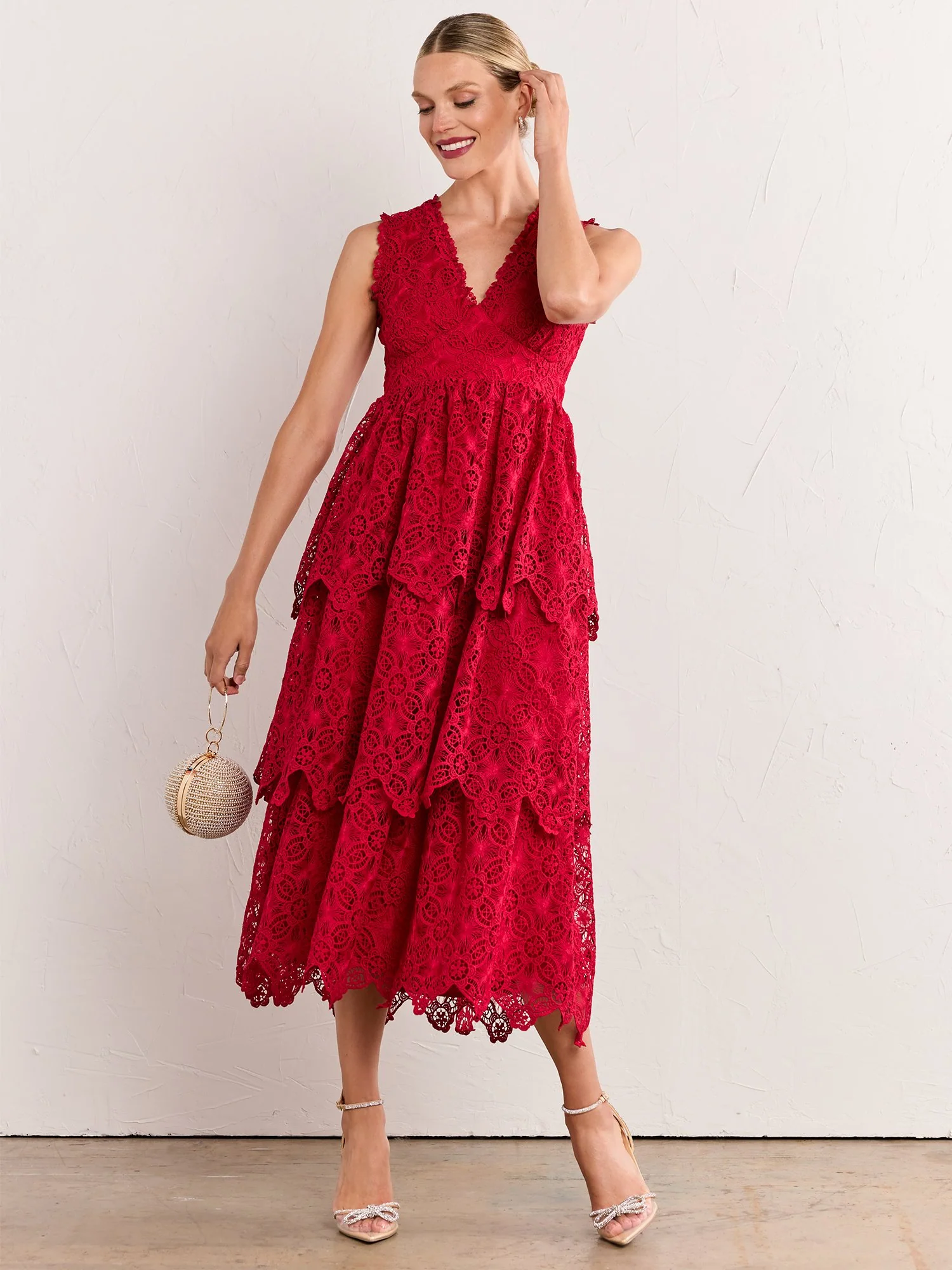 Floral-Crochet Tiered Midi Dress - Just Me - Image 2