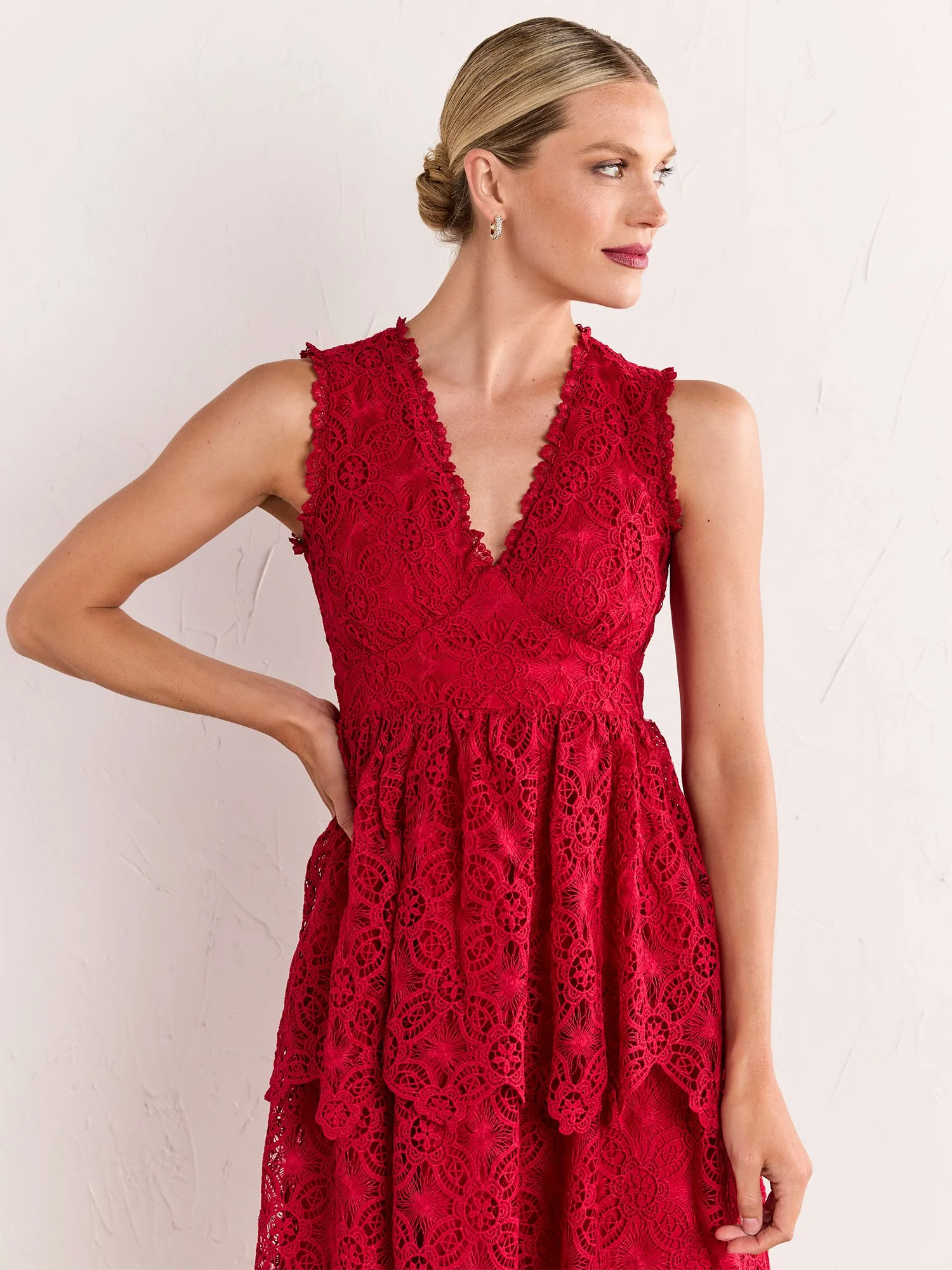 Floral-Crochet Tiered Midi Dress - Just Me - Image 3