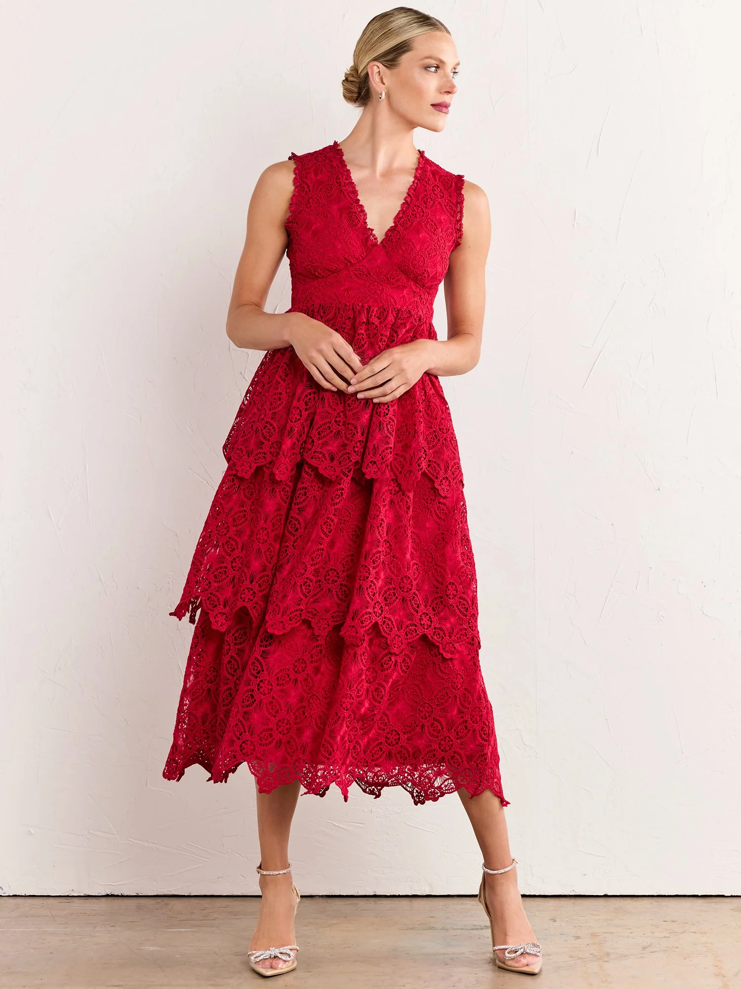 Floral-Crochet Tiered Midi Dress - Just Me - Image 4