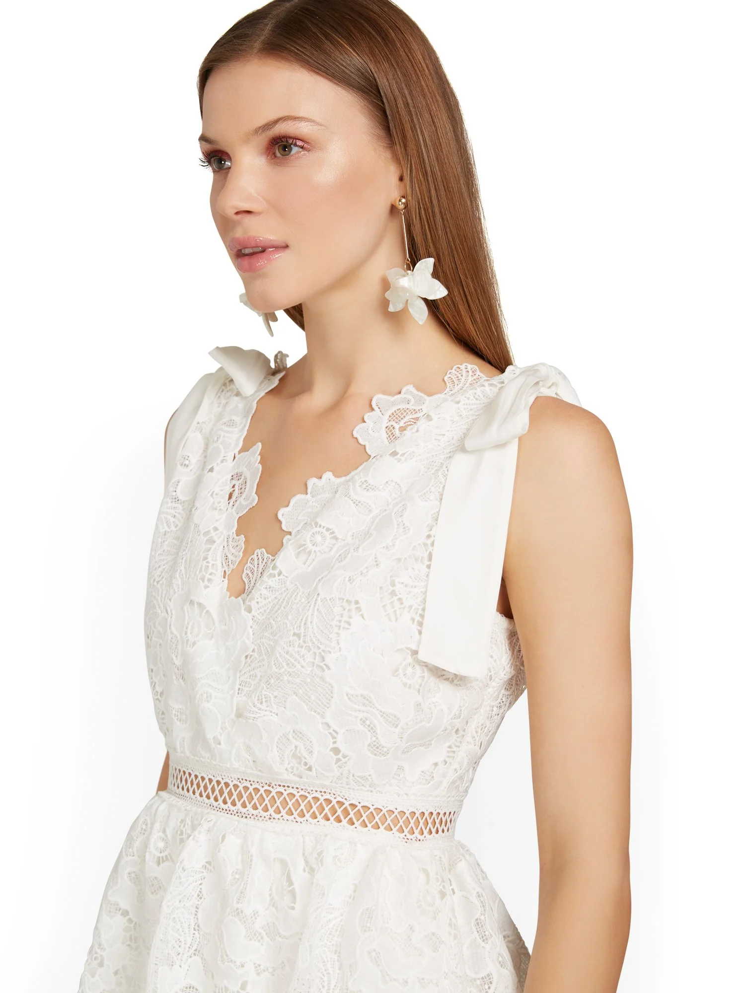 Floral-Crochet Tiered Tie-Shoulder Dress - Just Me - Image 10