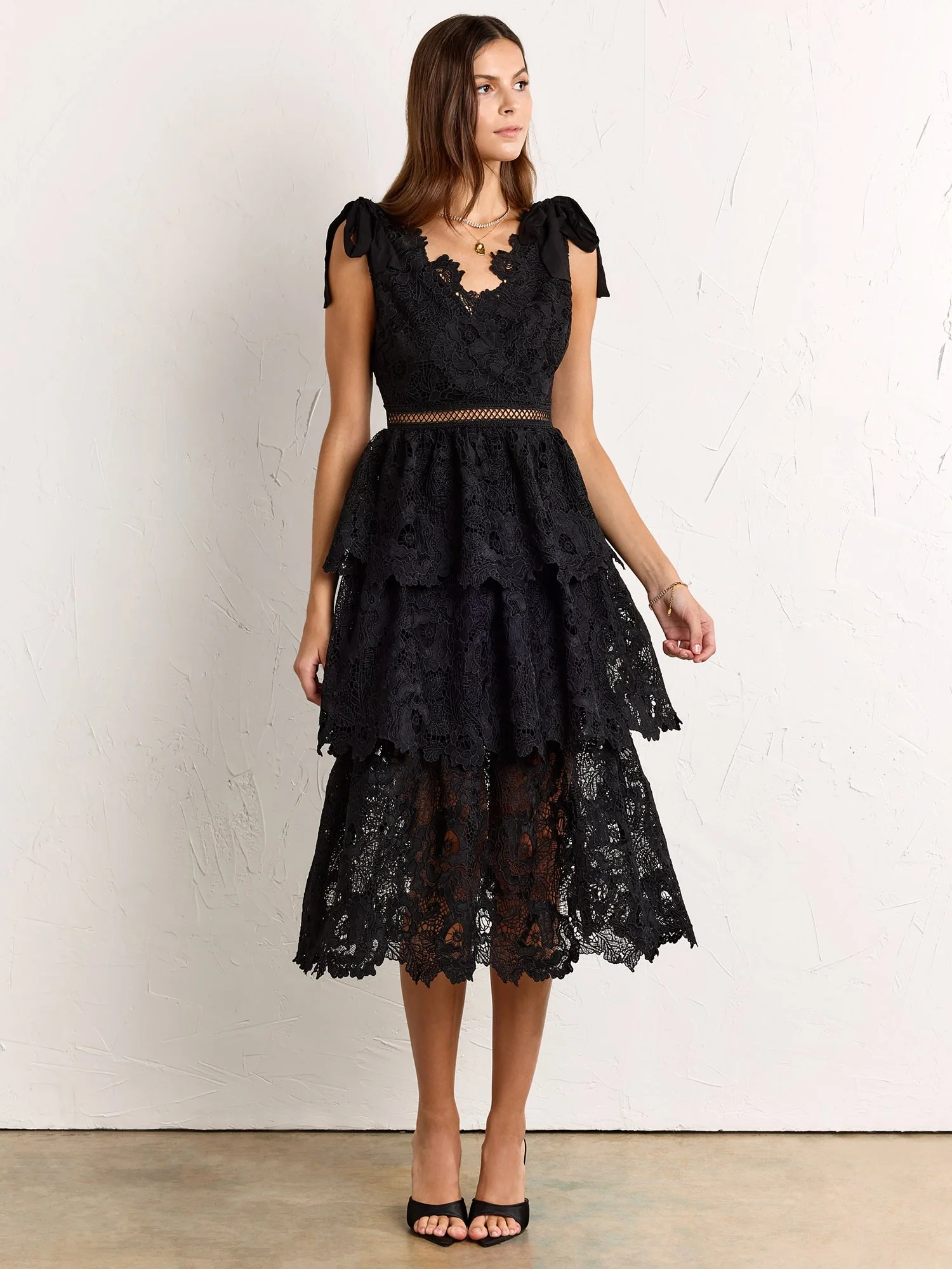 Floral-Crochet Tiered Tie-Shoulder Dress - Just Me - Image 2