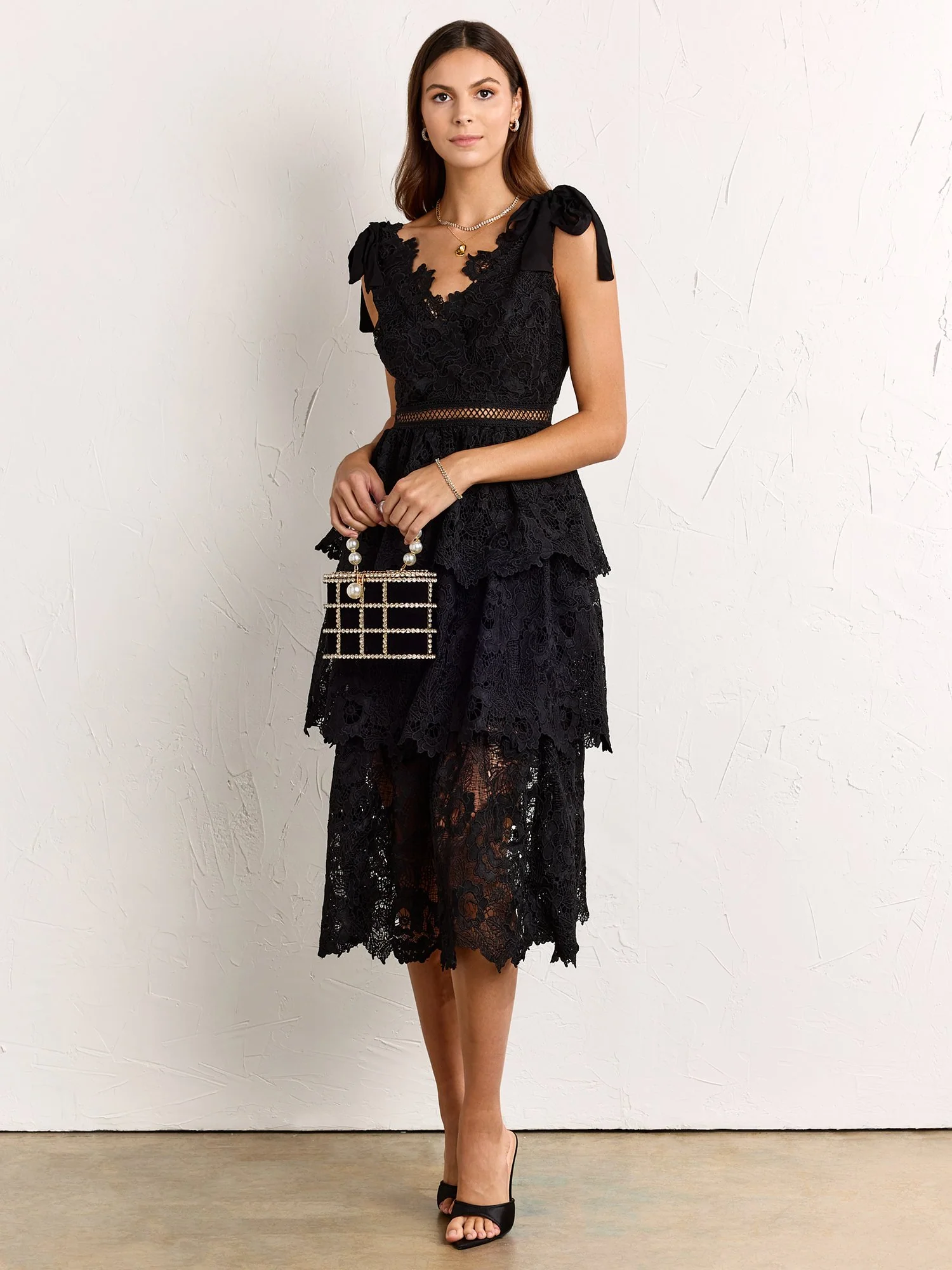 Floral-Crochet Tiered Tie-Shoulder Dress - Just Me - Image 4