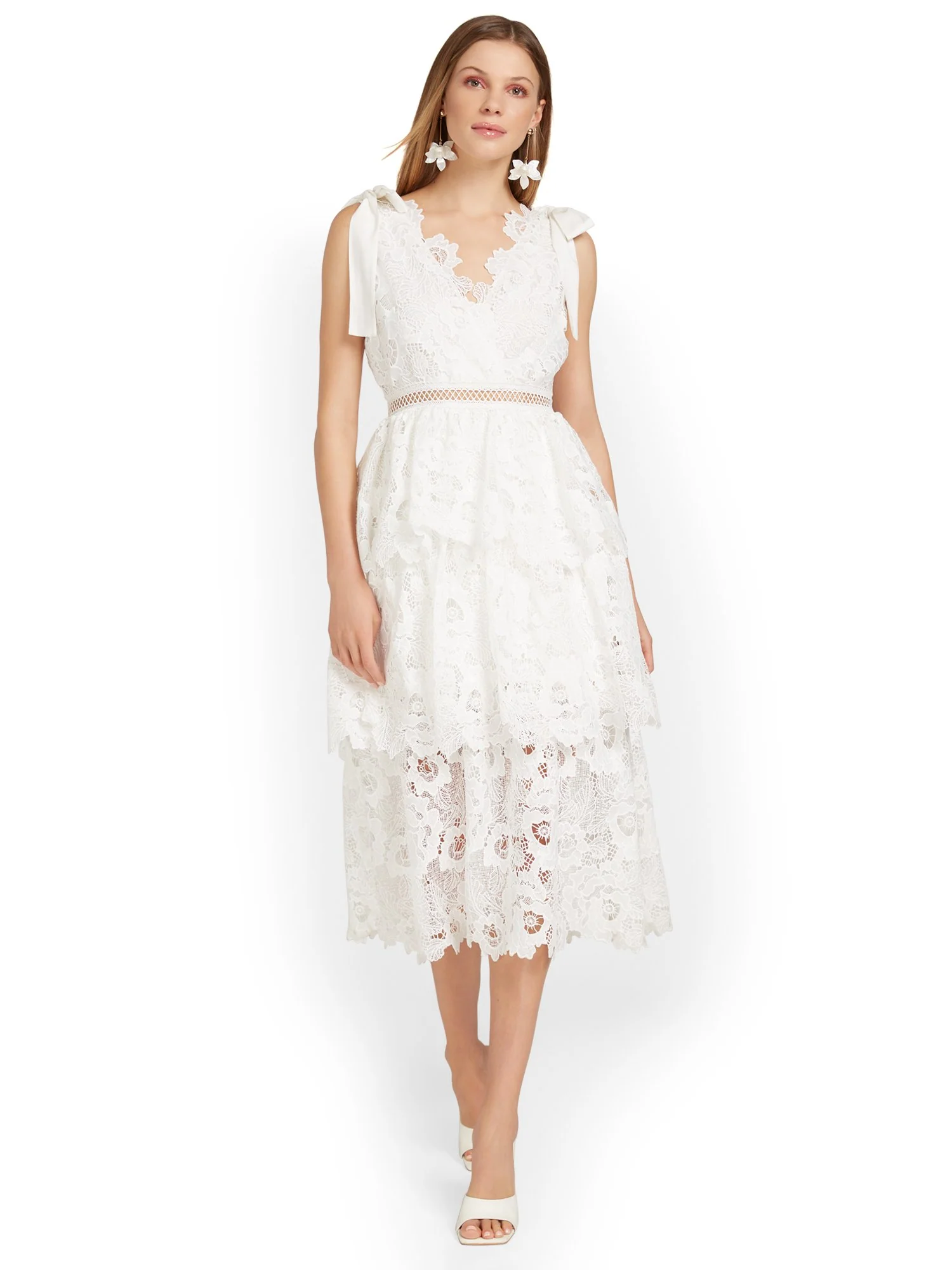 Floral-Crochet Tiered Tie-Shoulder Dress - Just Me - Image 7