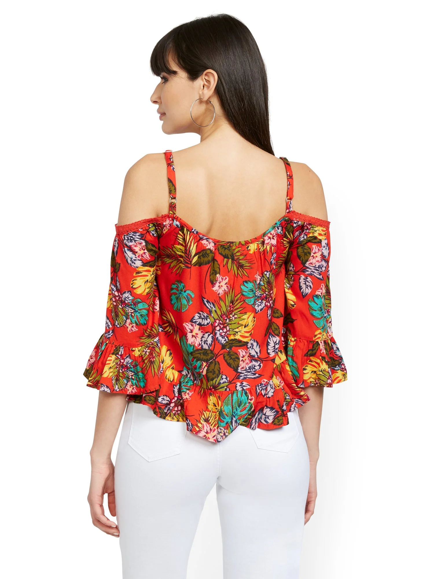 Floral Crochet-Trim Cold-Shoulder Top - Image 3