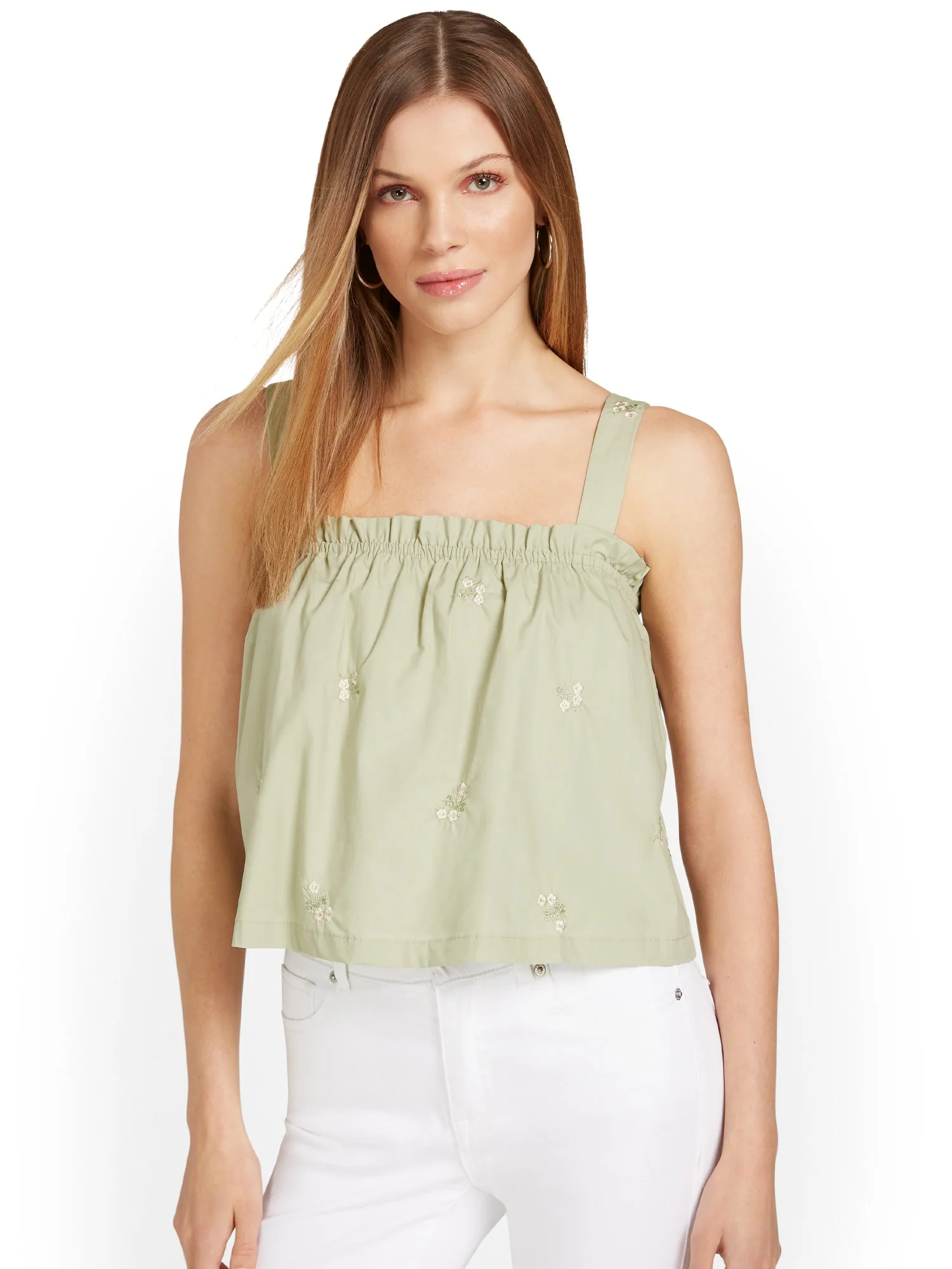 Moodie Floral-Embroidered Sleeveless Poplin Top - Brands We Love