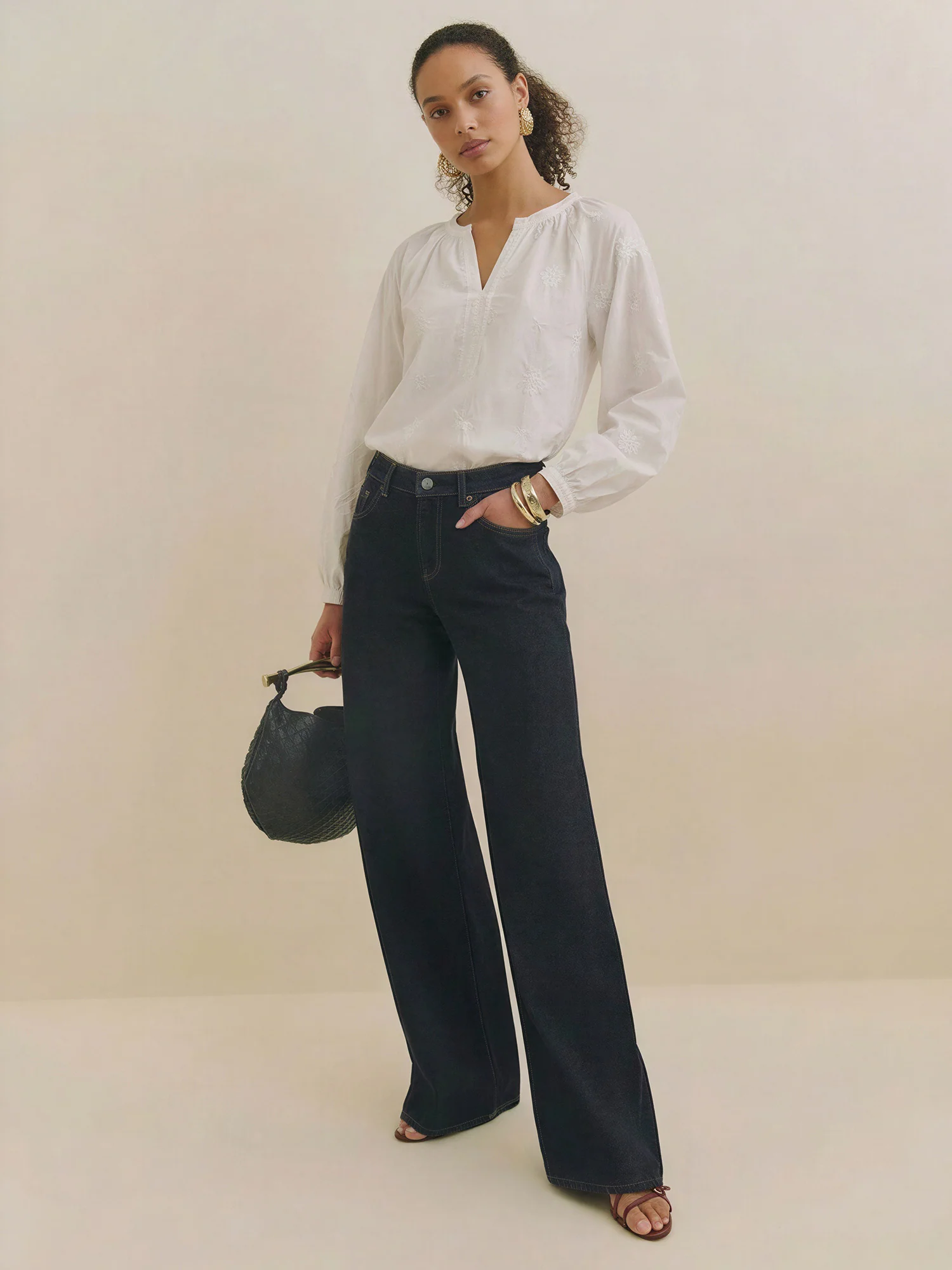 Floral Embroidery Blouse With Long Voluminous Sleeves - Image 2