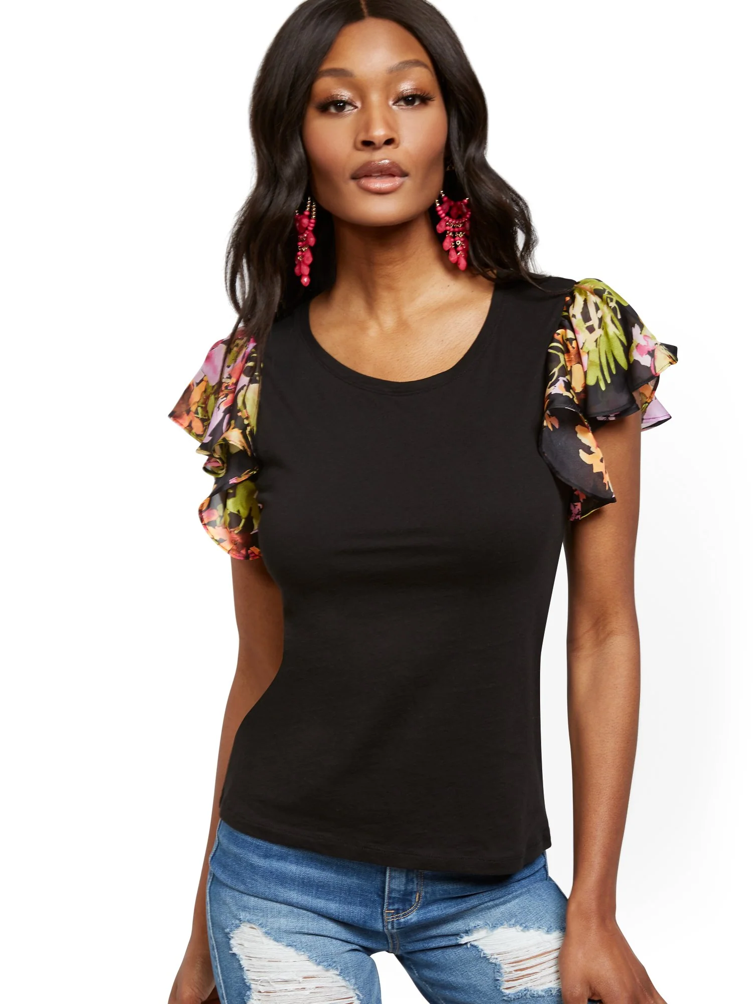 Floral Flutter-Sleeve Top - Image 2