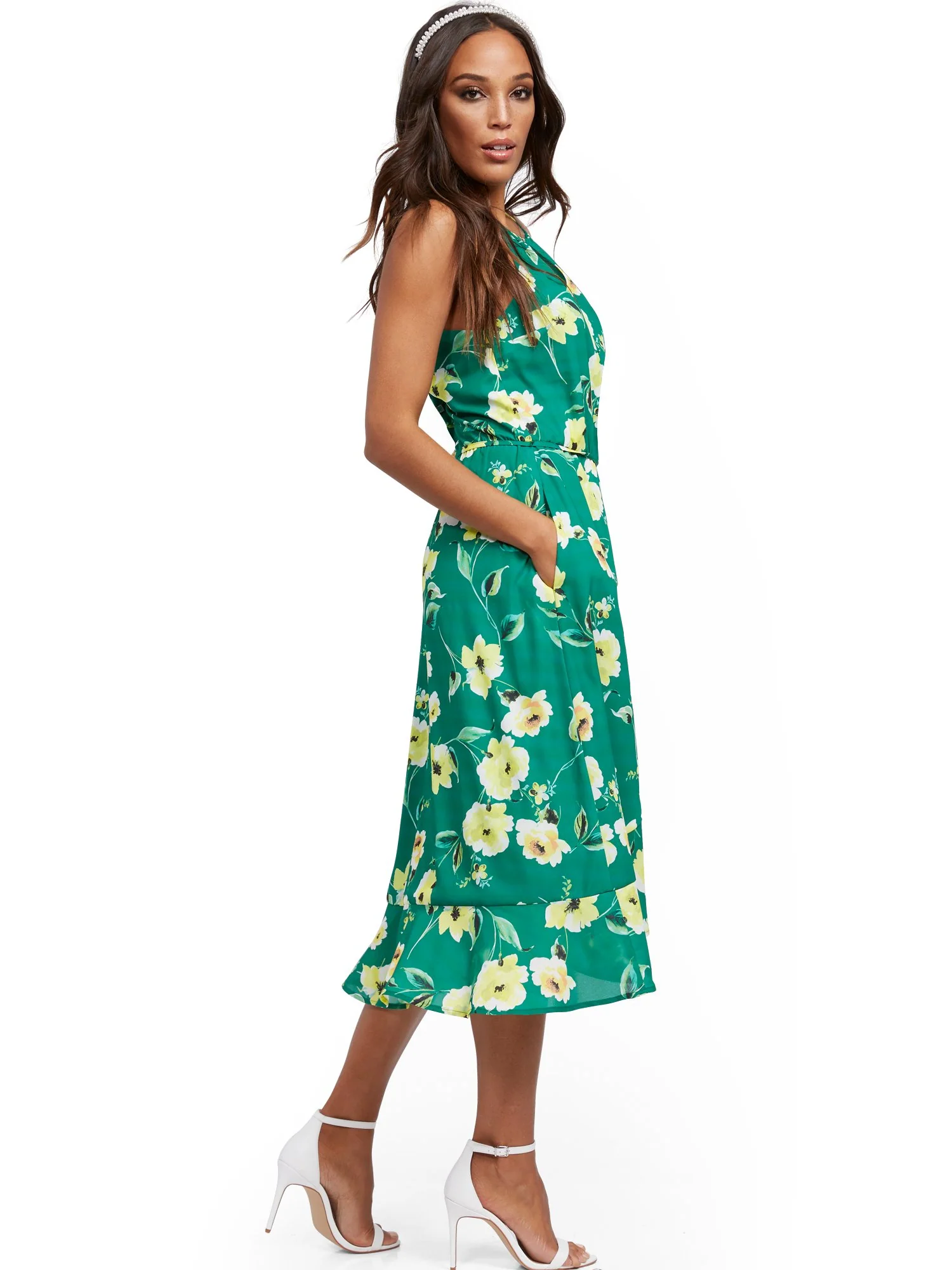 Floral Halter Wrap Midi Dress - Image 2