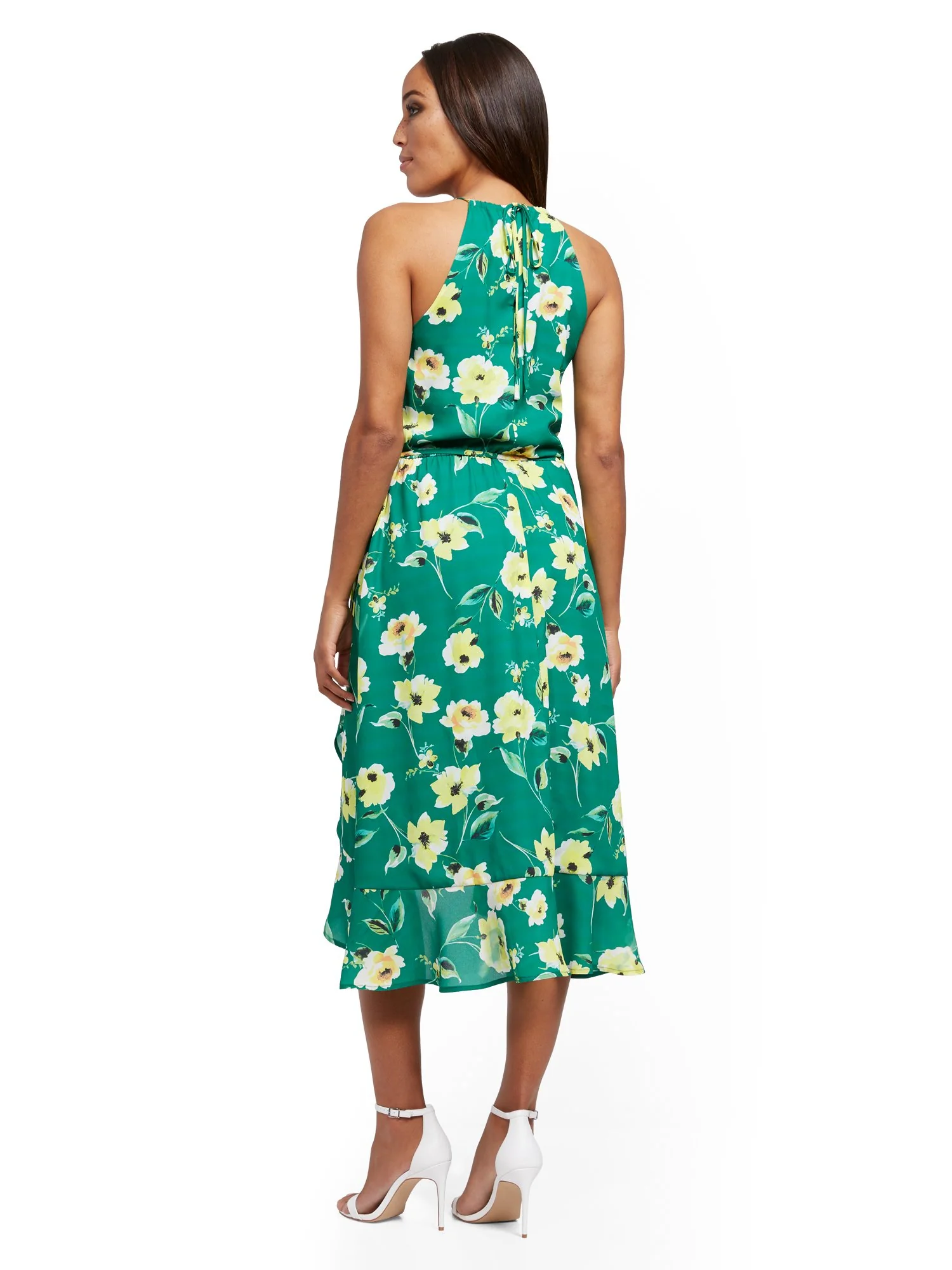 Floral Halter Wrap Midi Dress - Image 3