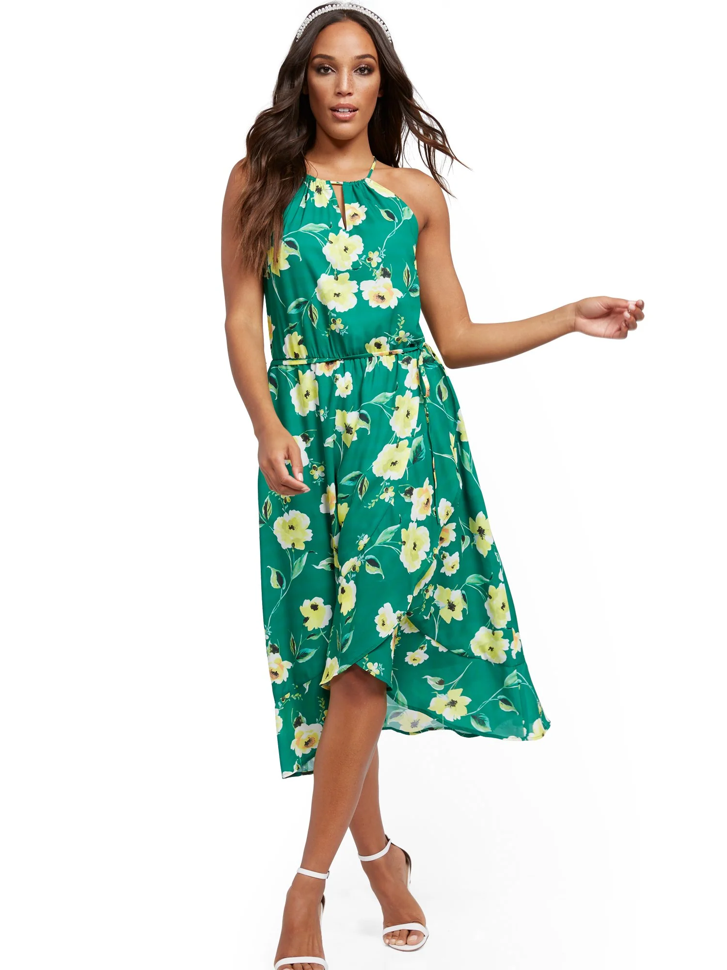 Floral Halter Wrap Midi Dress - Image 4