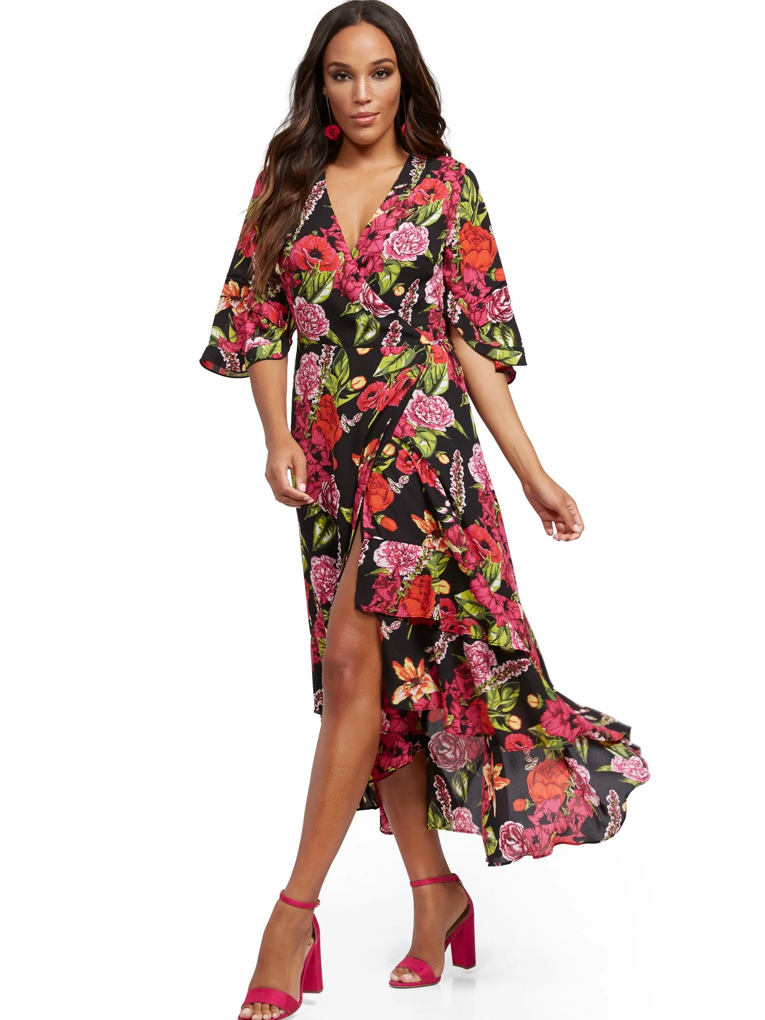 Floral Hi-Lo Wrap Maxi Dress - Image 2