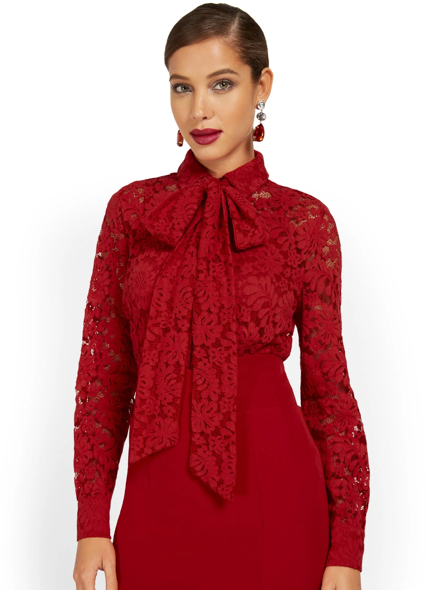 Floral-Lace Bow-Neck Top - Image 2