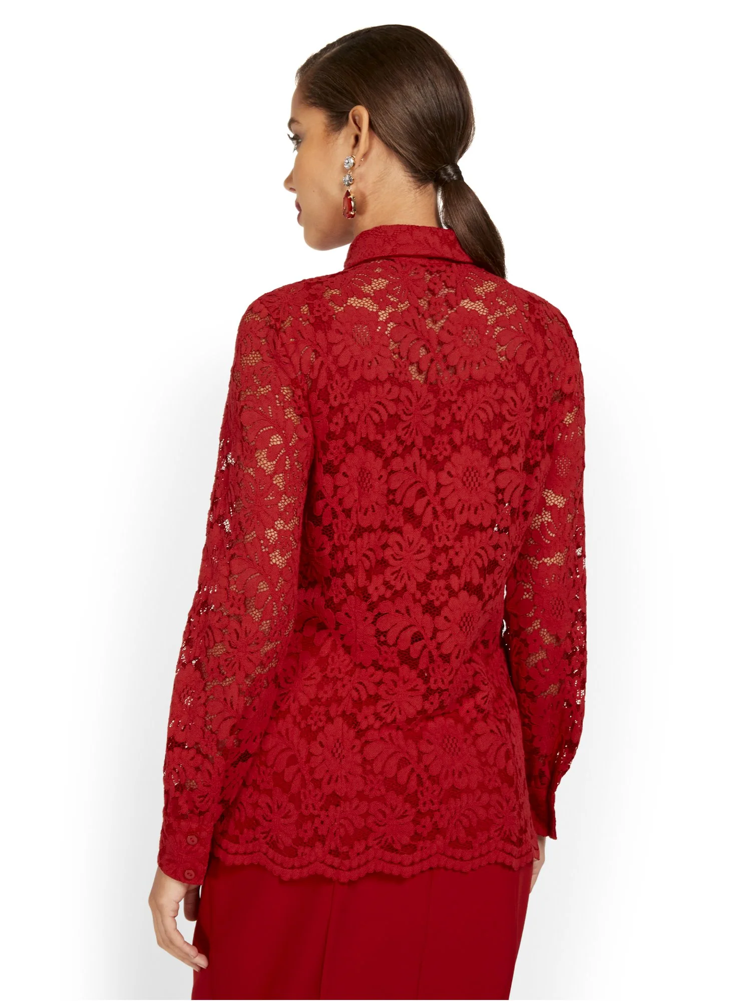 Floral-Lace Bow-Neck Top - Image 3