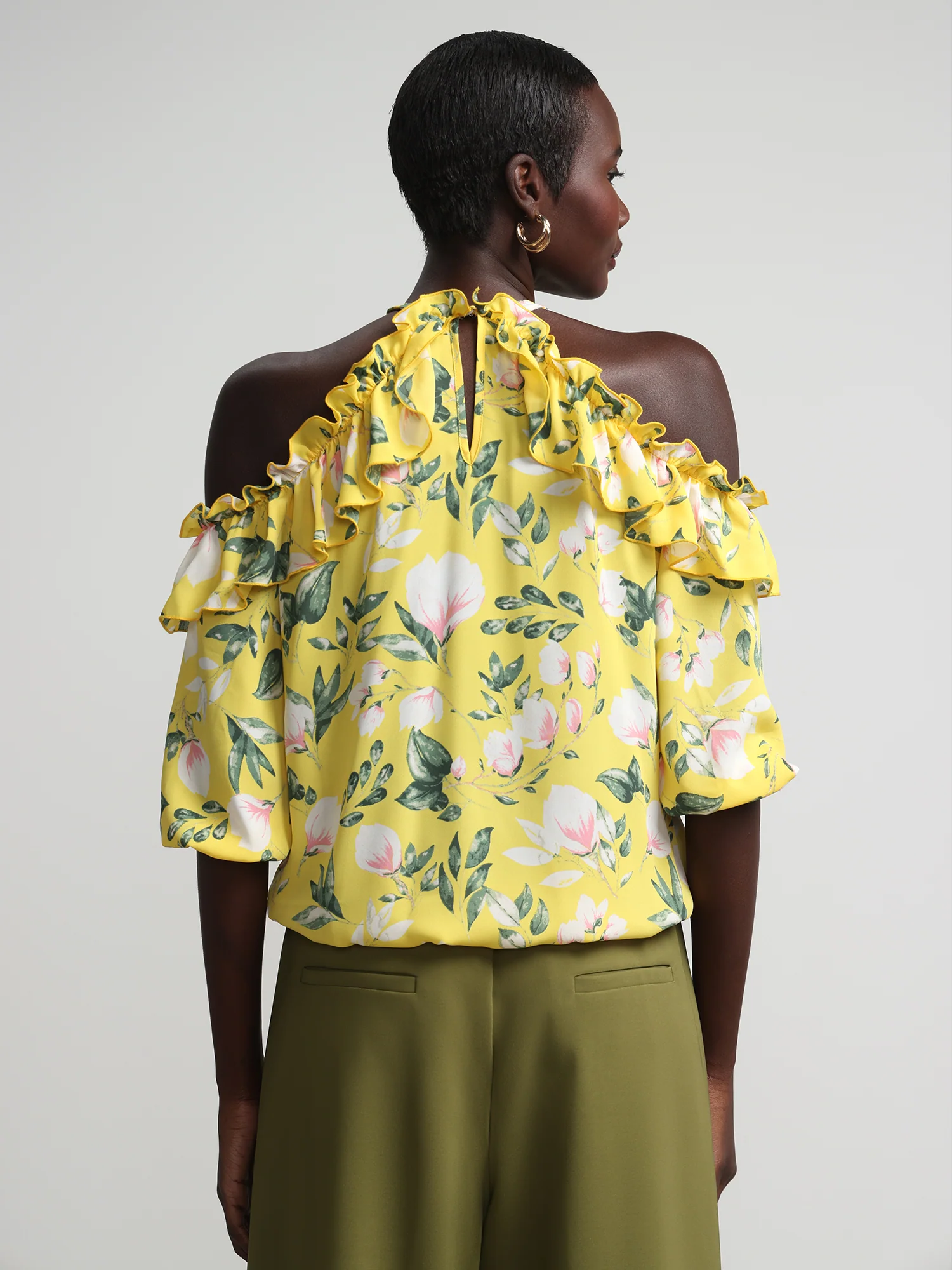 Floral Off-The-Shoulder Halterneck Ruffle Blouse - Image 3