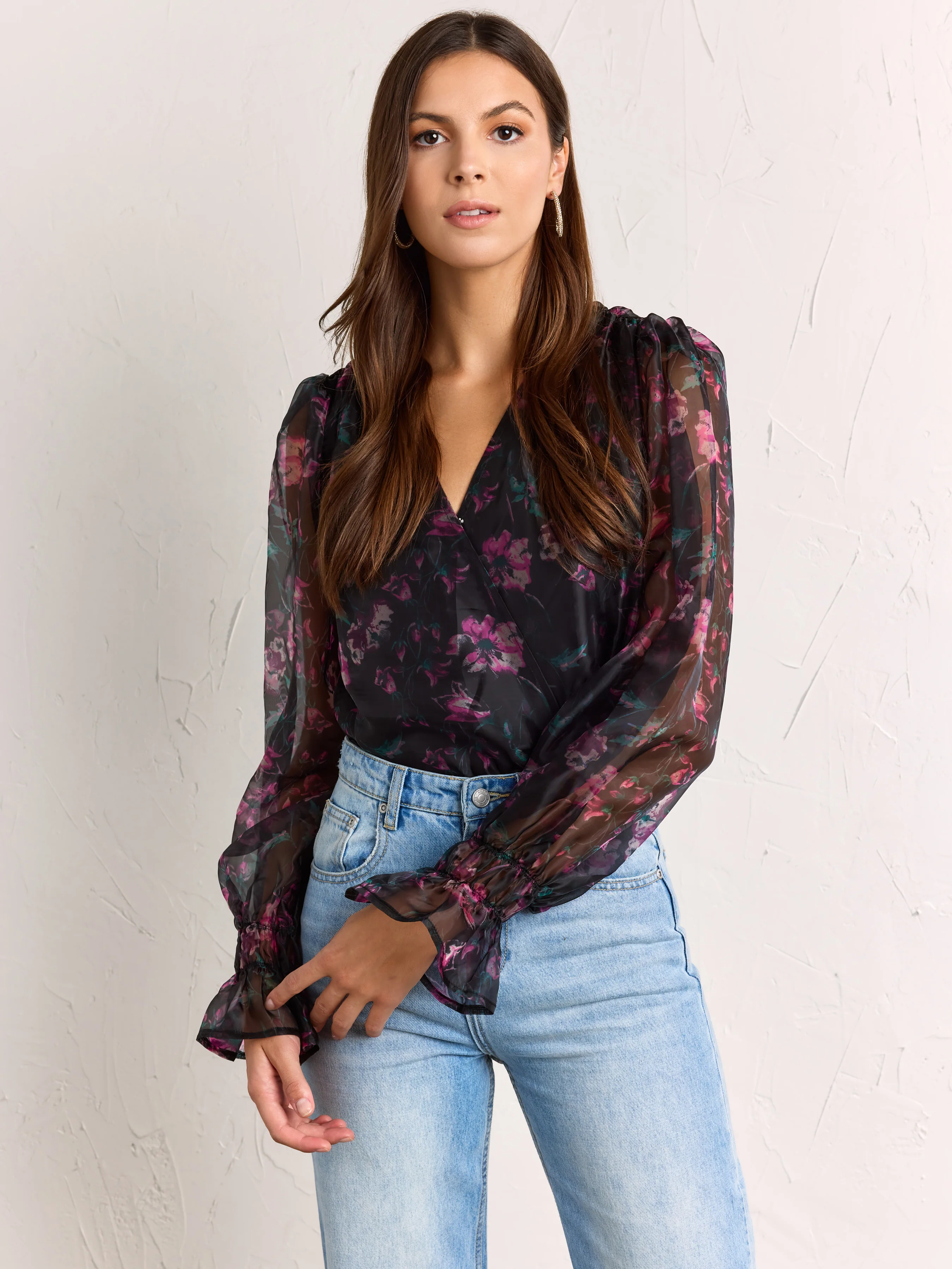 Floral Organza Wrap Bodysuit - Dee Elly - Image 2