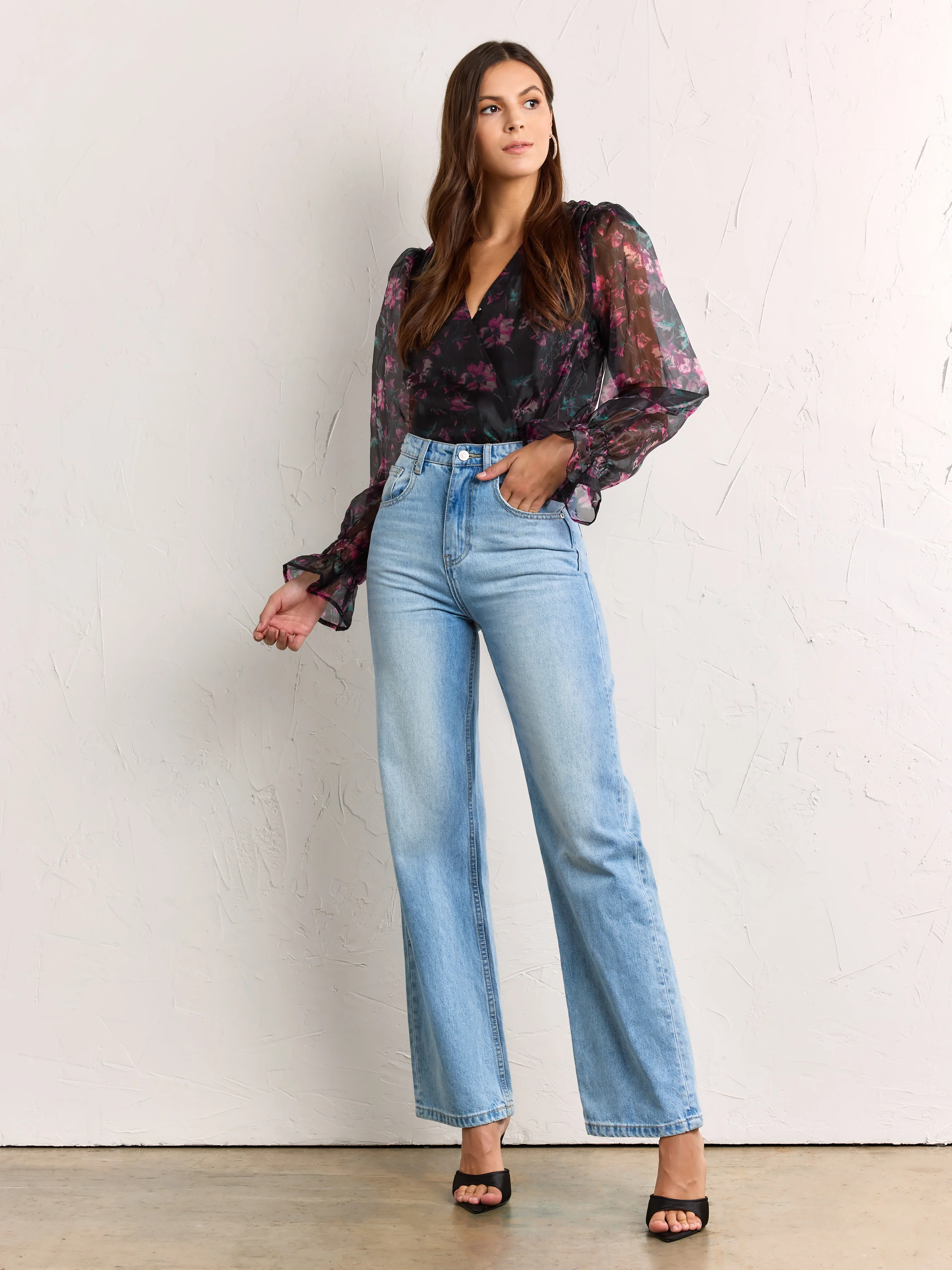 Floral Organza Wrap Bodysuit - Dee Elly - Image 3