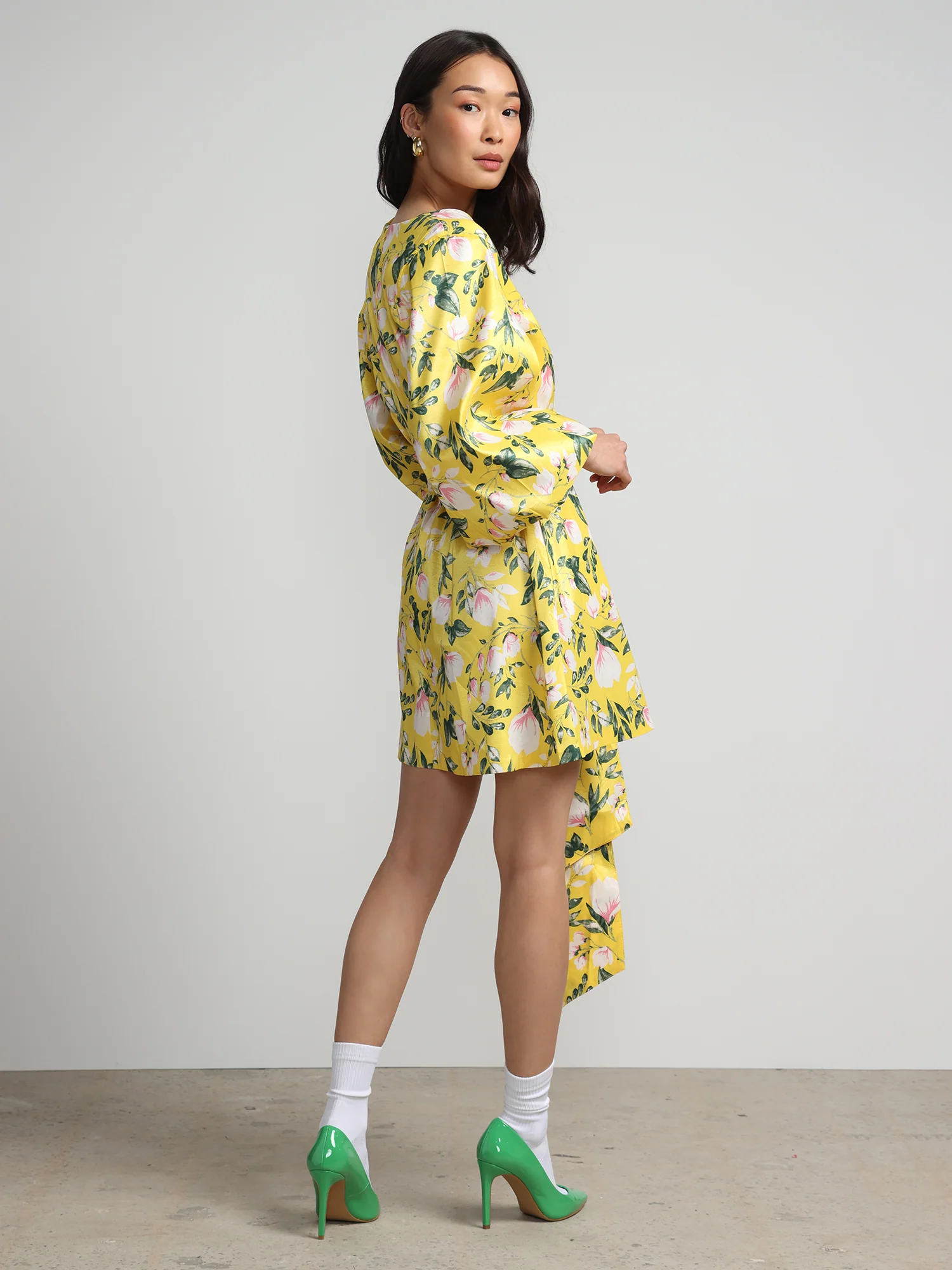 Floral-Print Balloon-Sleeve Belted Dress - Image 2