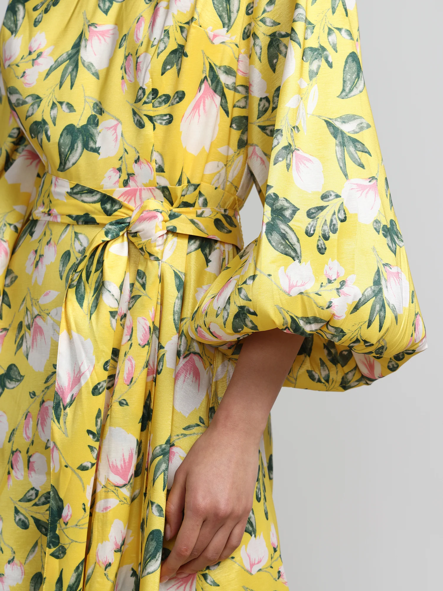 Floral-Print Balloon-Sleeve Belted Dress - Image 4