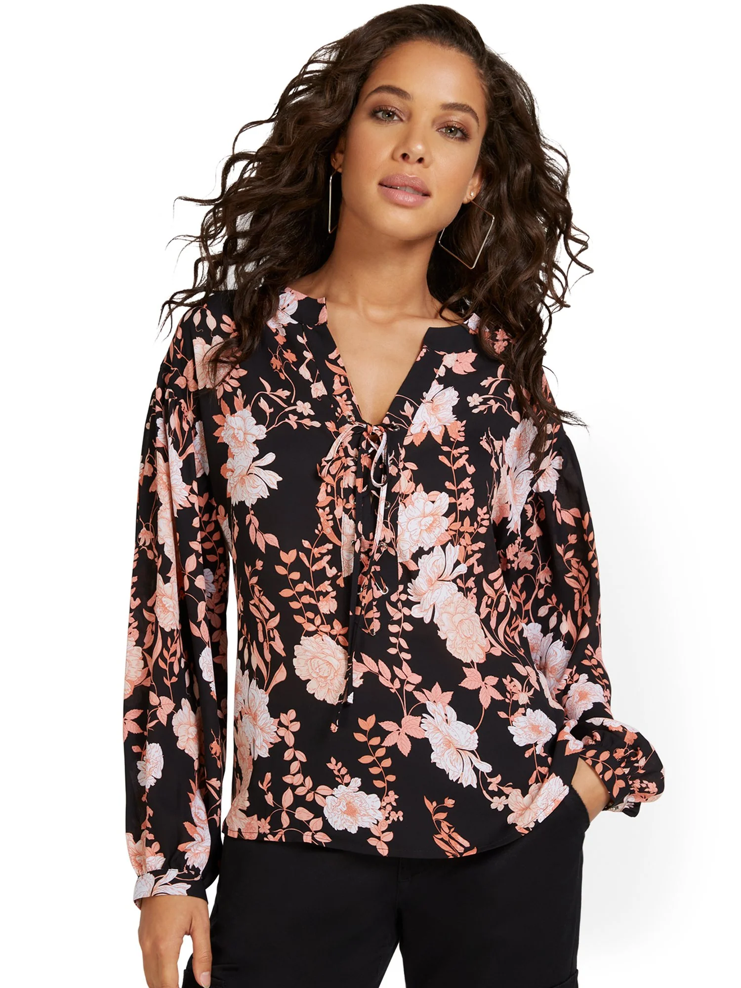 Floral-Print Balloon-Sleeve Top - Image 2