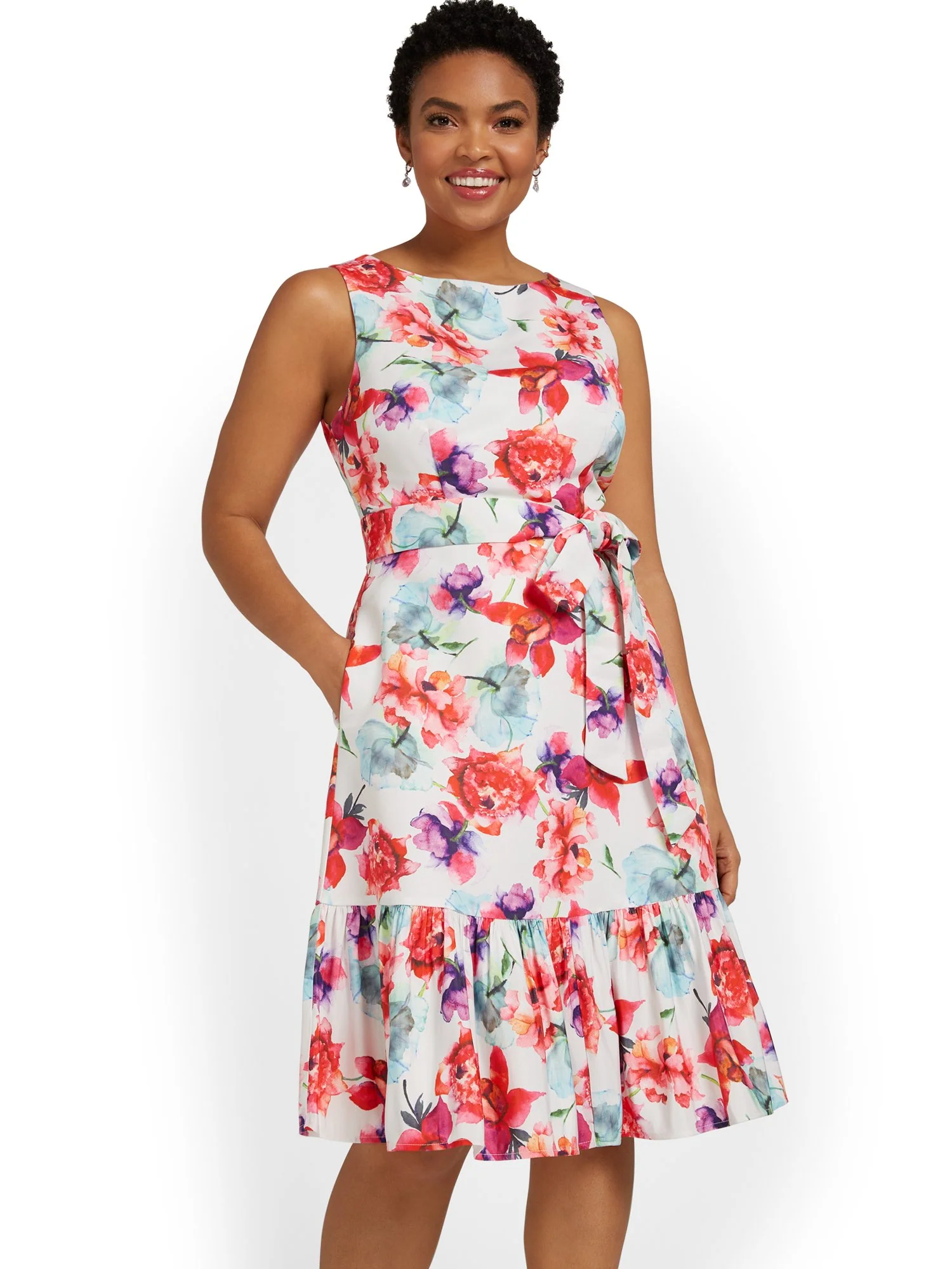 Floral-Print Belted Flare Dress - Image 2