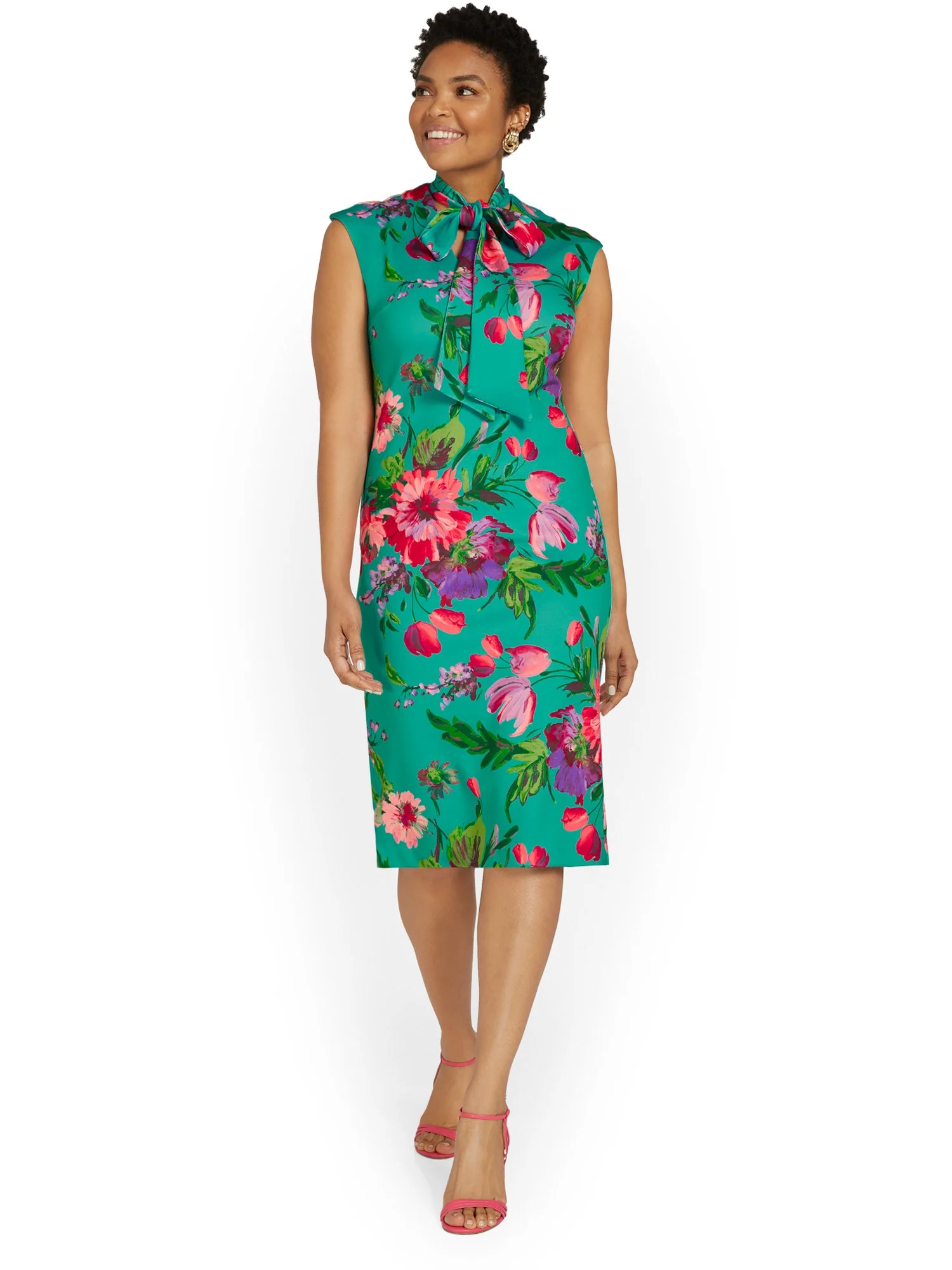 Floral-Print Bow-Neck Sheath Dress - Image 4