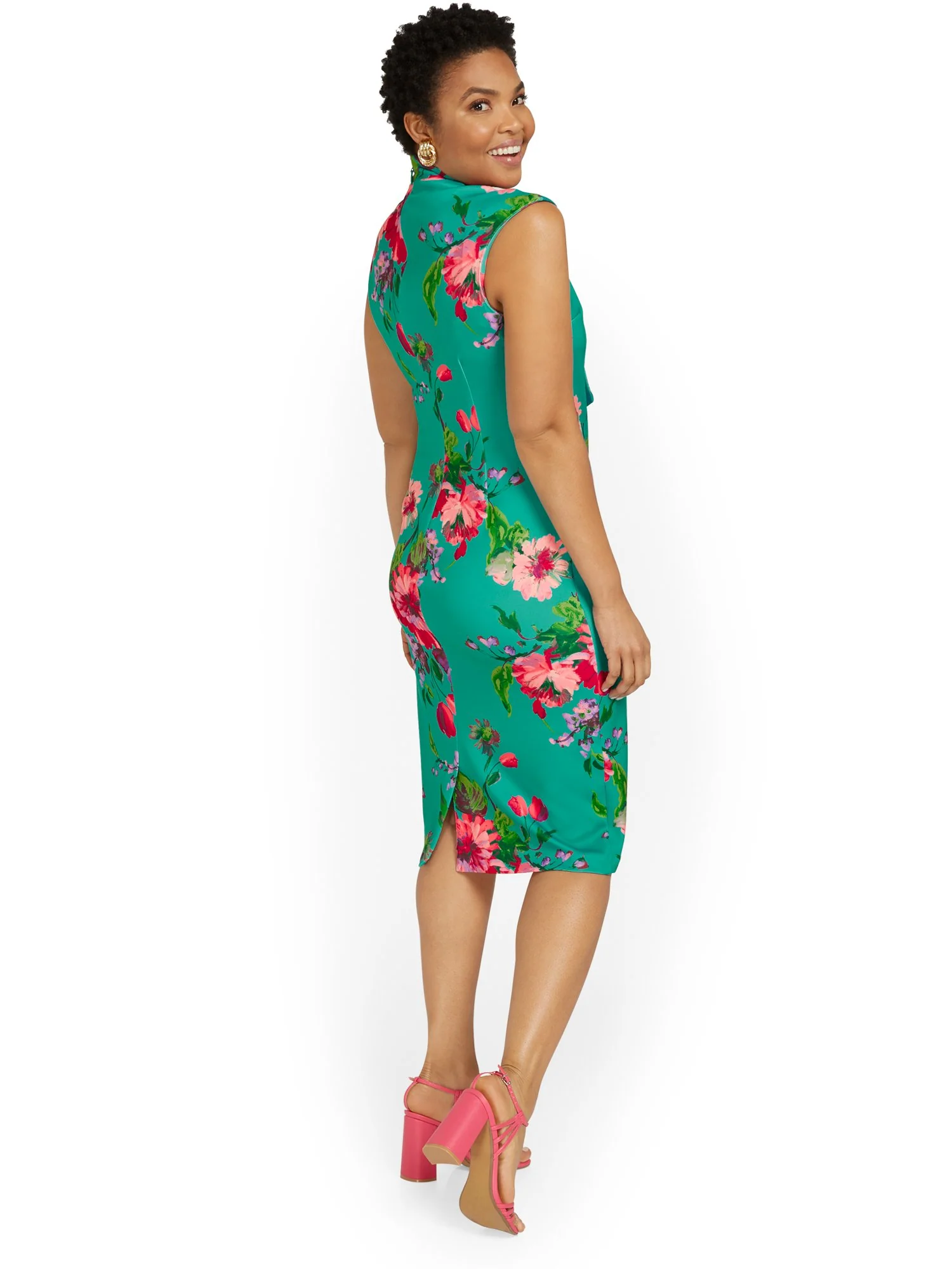 Floral-Print Bow-Neck Sheath Dress - Image 5