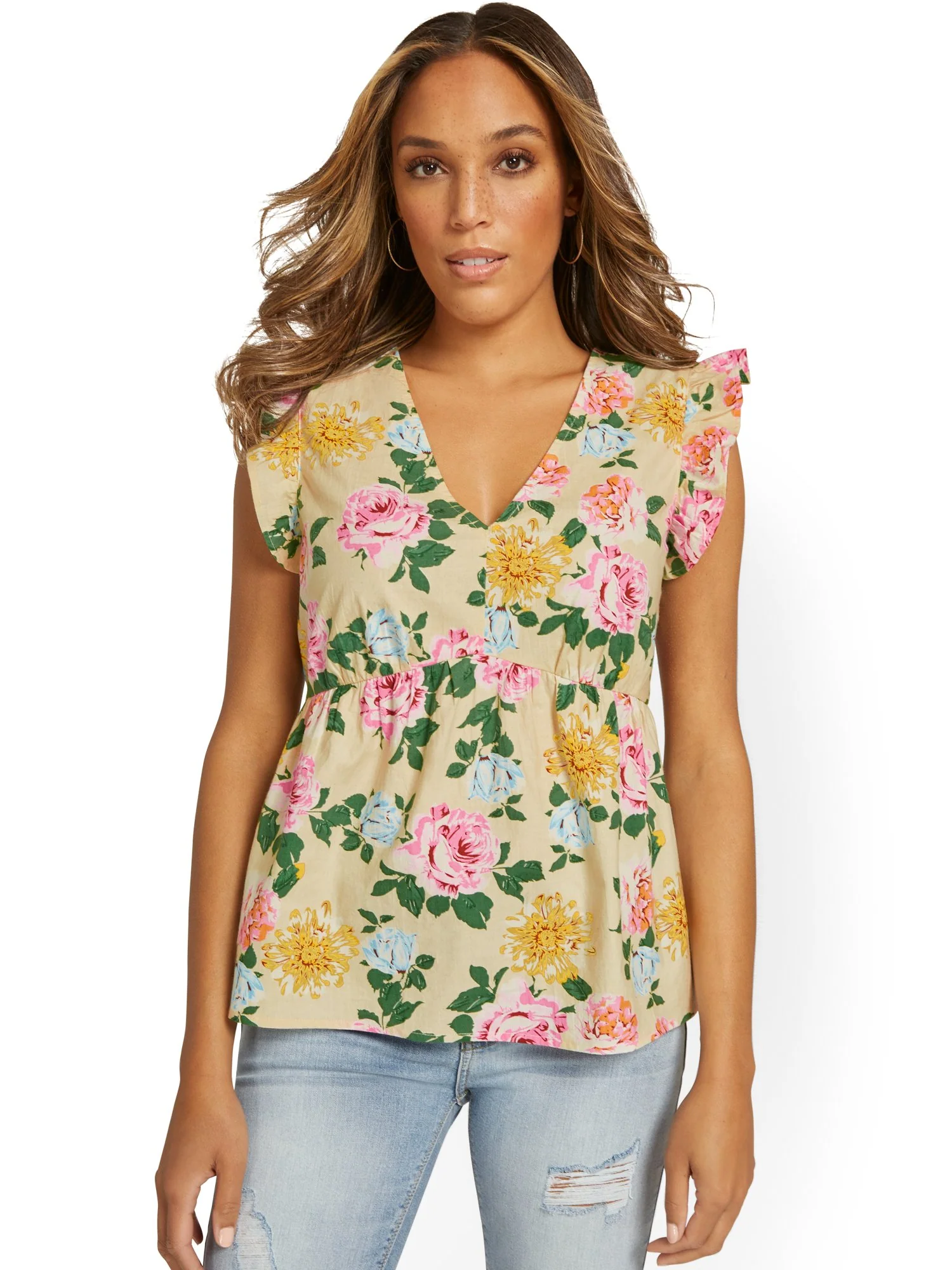 Floral-Print Flutter-Sleeve Top - Image 2