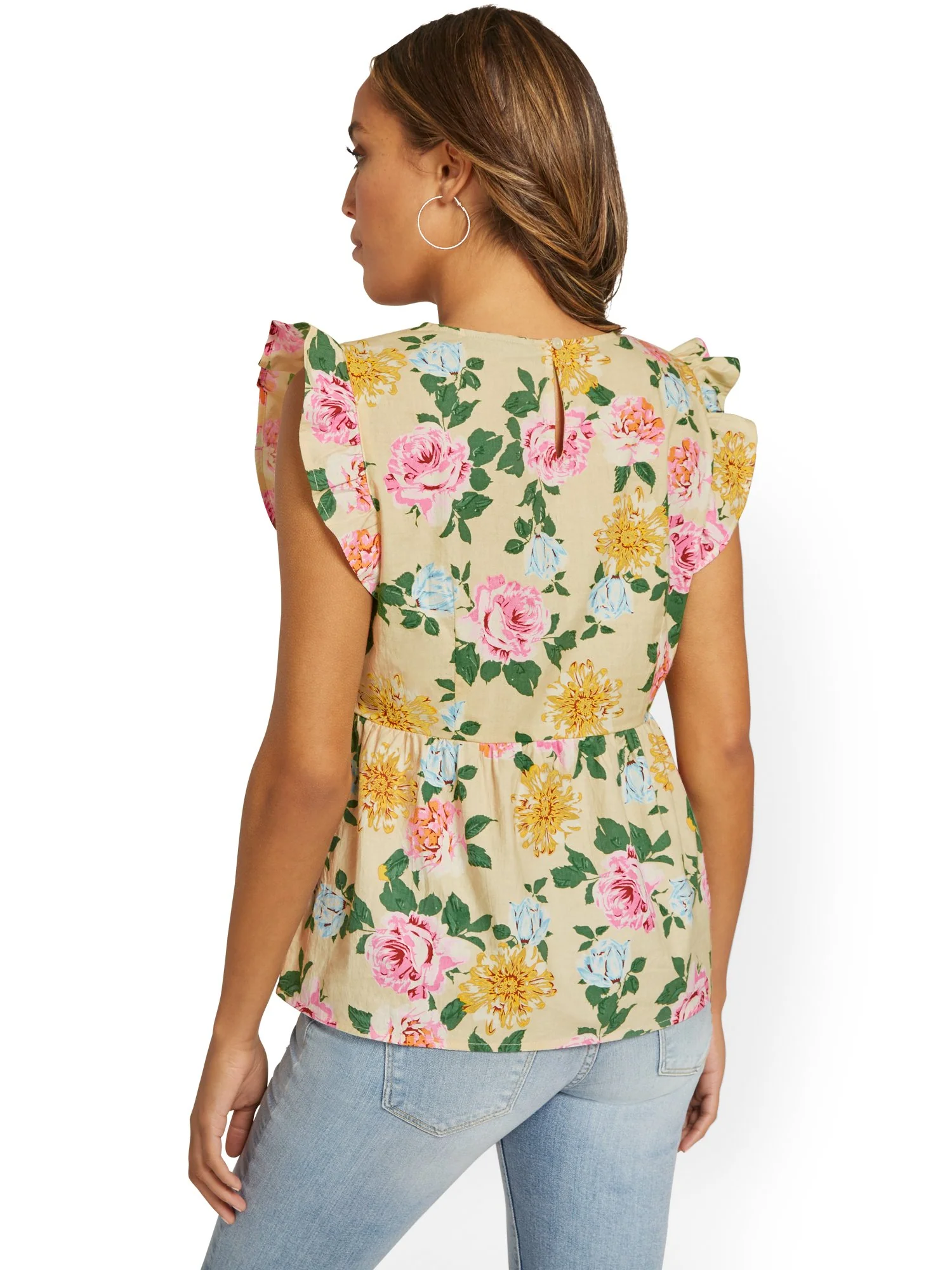 Floral-Print Flutter-Sleeve Top - Image 3