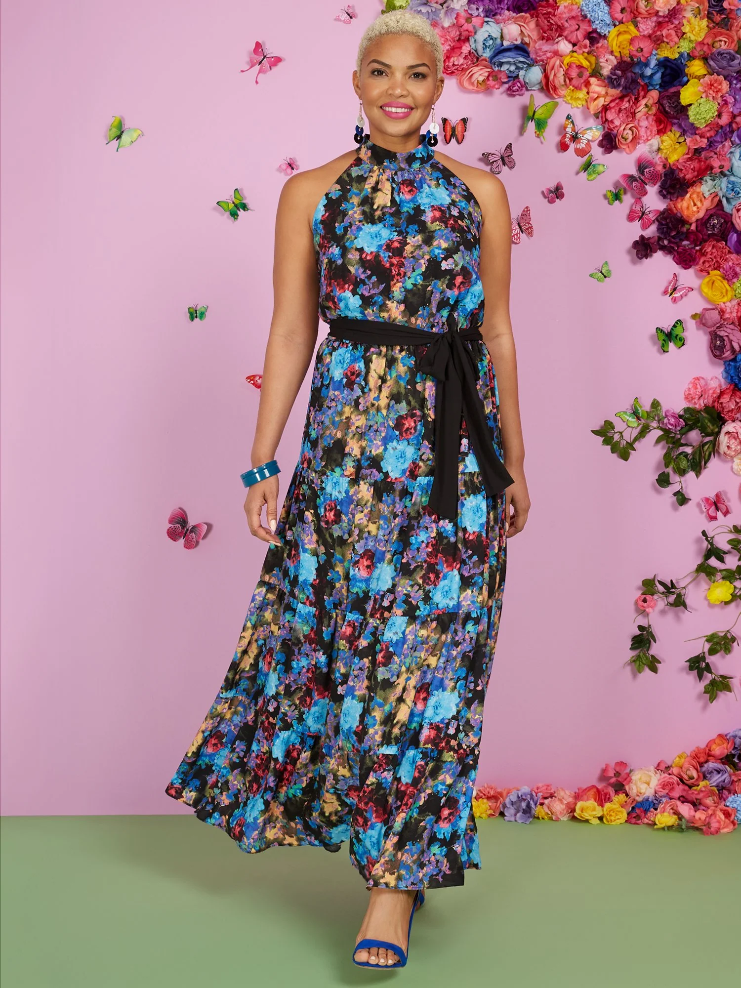 Floral-Print Halter Maxi Dress