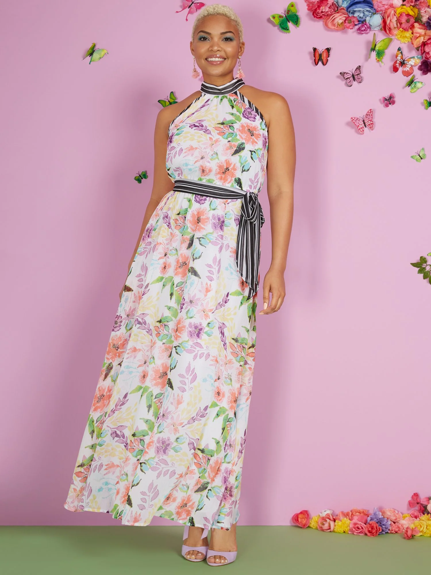 Floral-Print Halter Maxi Dress