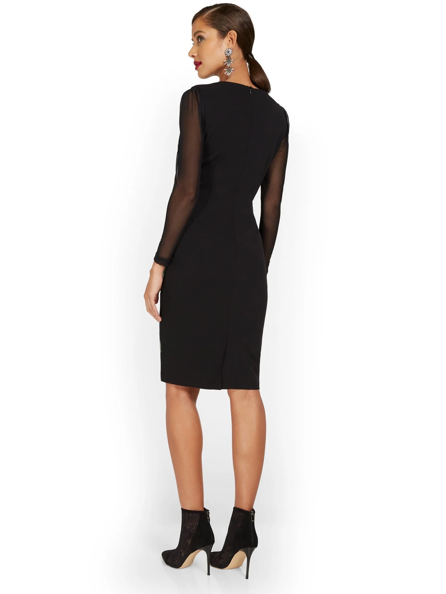 Floral-Print Mesh-Detail Sheath Dress - Image 3
