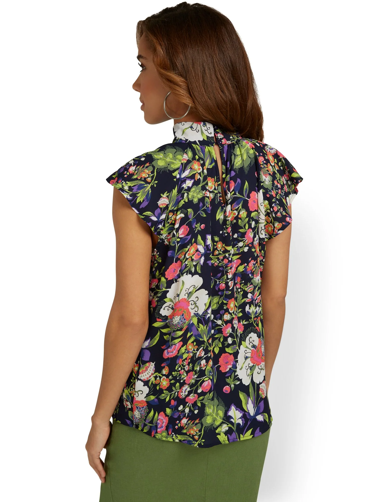 Floral-Print Mock-Neck Ruffle Blouse - Image 3