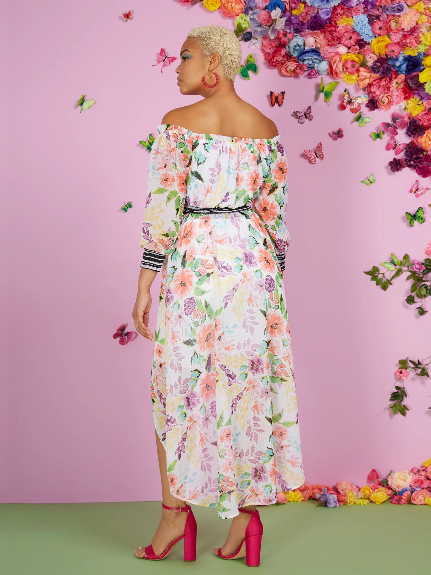 Floral-Print Off-The-Shoulder High-Low Top - Image 3