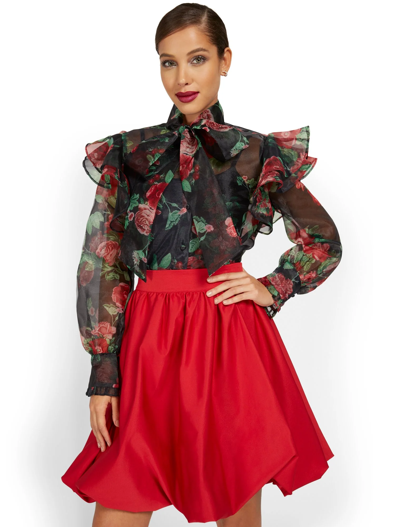 Floral-Print Organza Blouse - Image 2