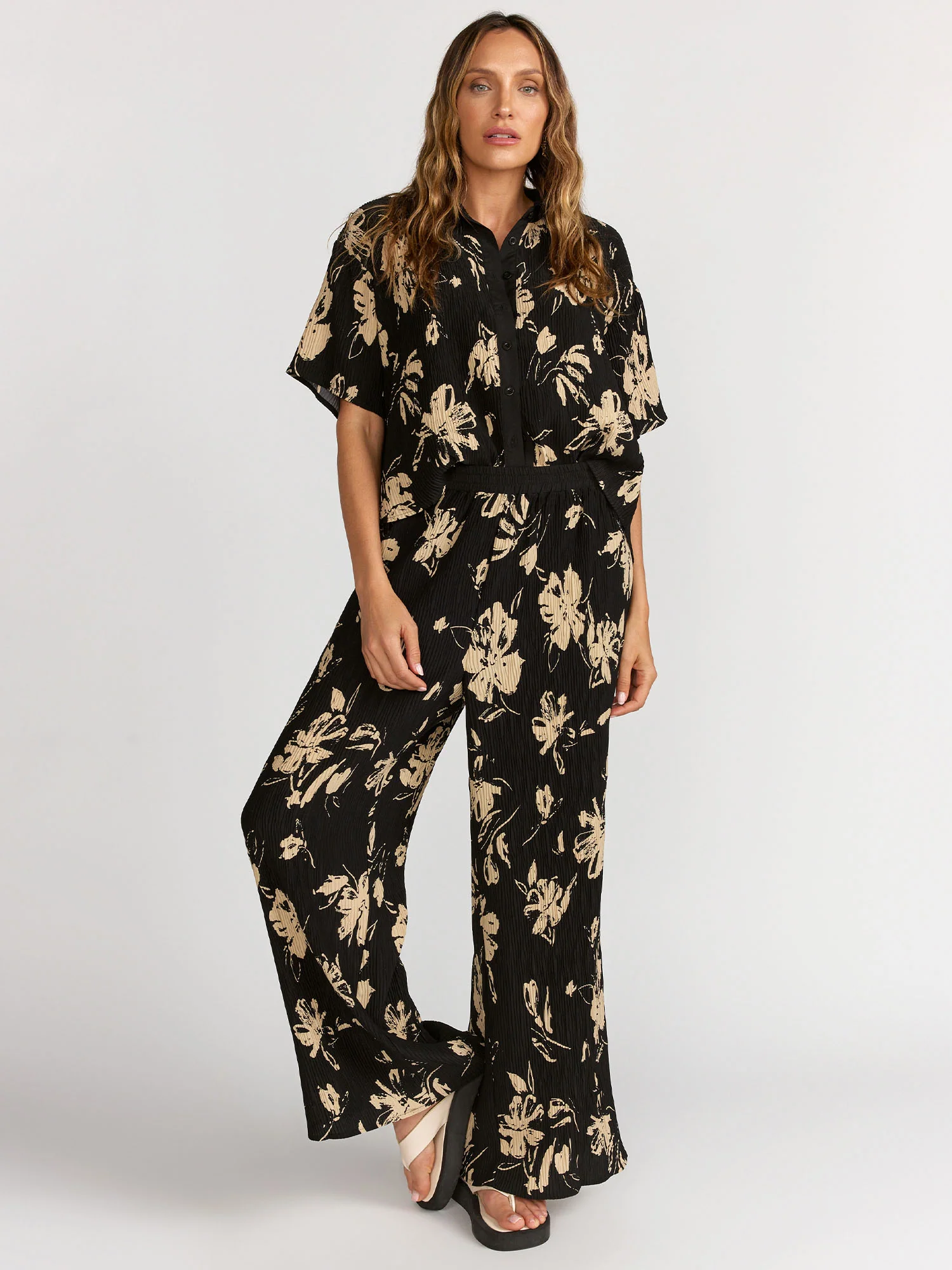 Lena Floral Printed Shirred Smocked Waist Wide Leg Pant - Brands We Love - Image 2