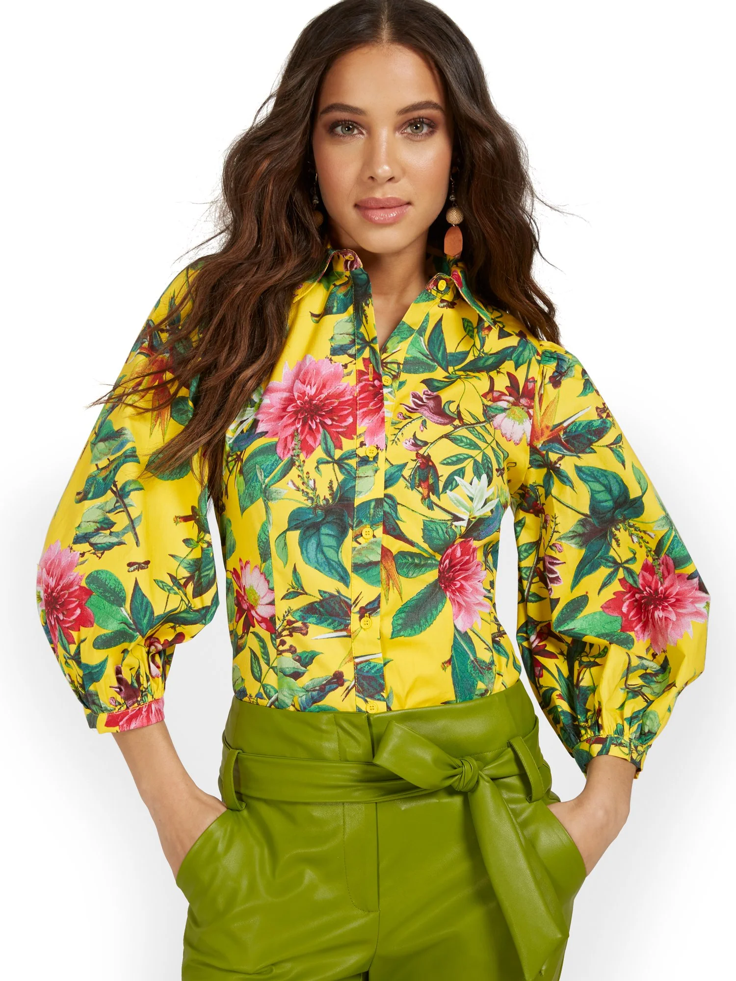 Floral-Print Puff-Sleeve Poplin Shirt - Image 2