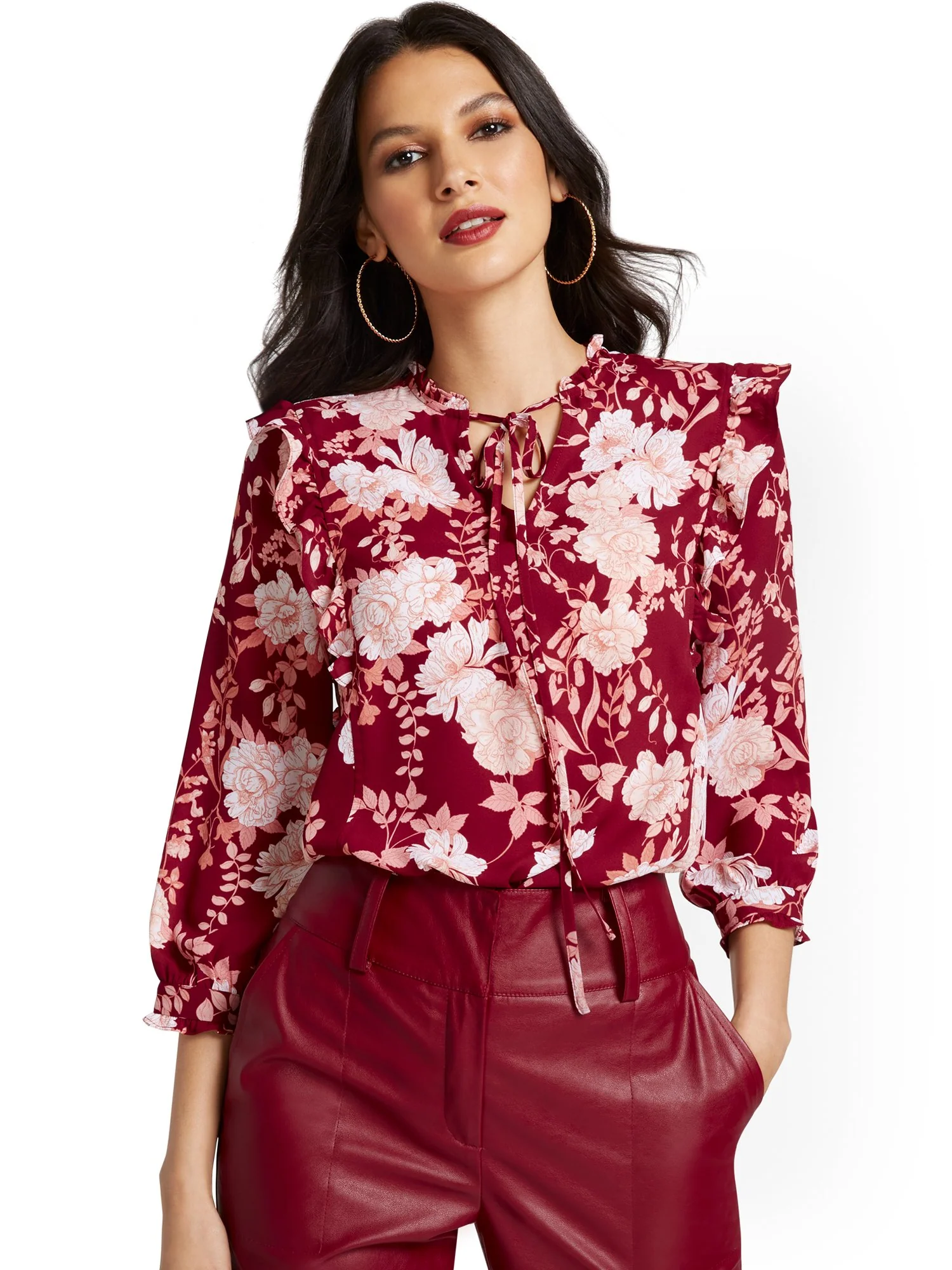 Floral-Print Ruffle-Front Blouse - Image 2