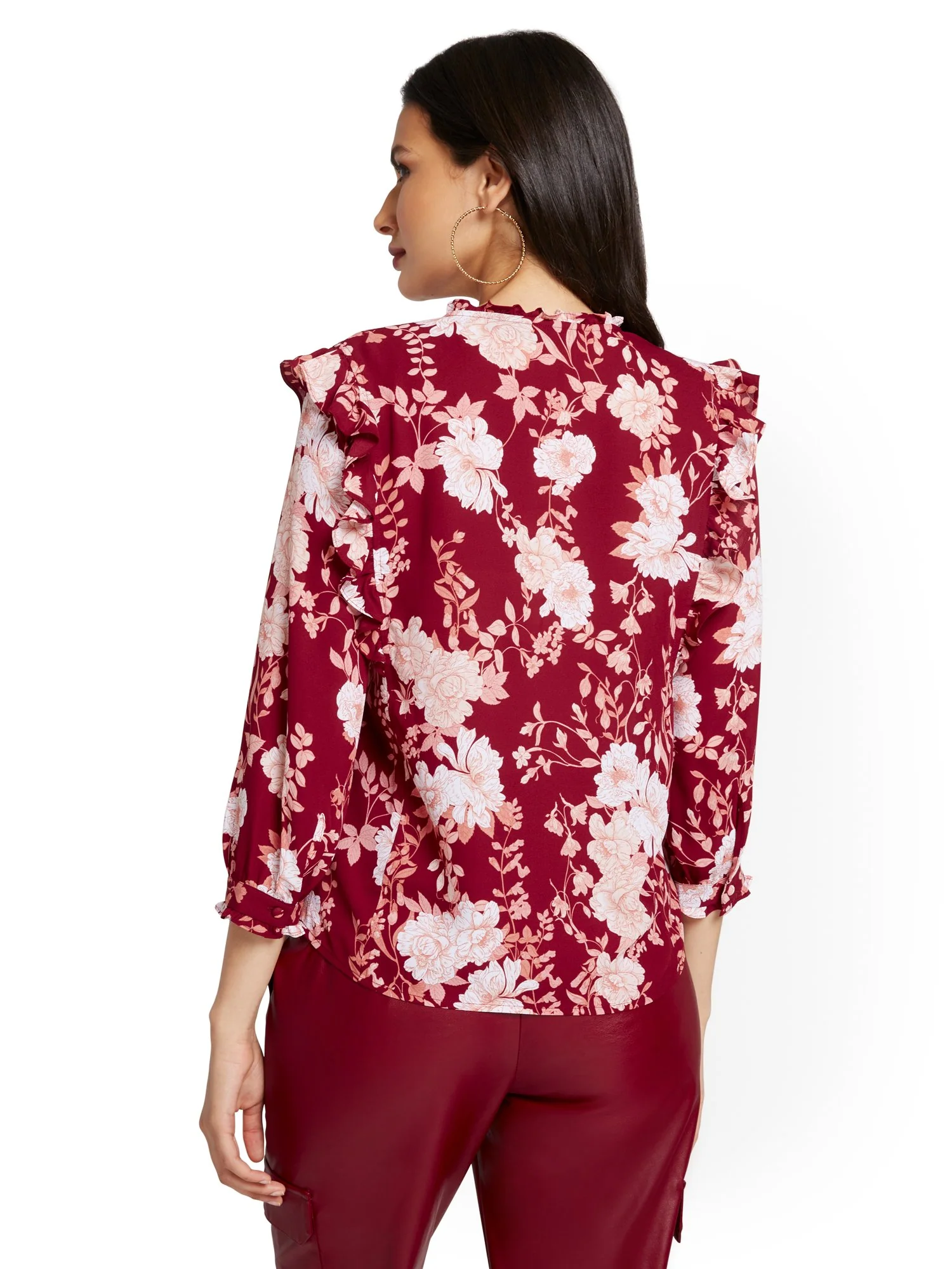 Floral-Print Ruffle-Front Blouse - Image 3