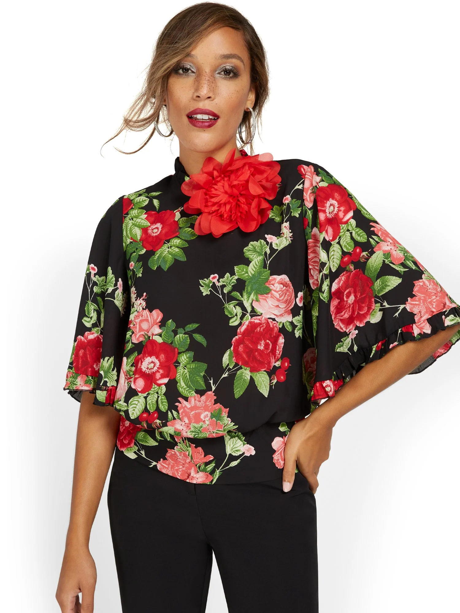 Floral-Print Ruffle-Sleeve Blouse - Image 2