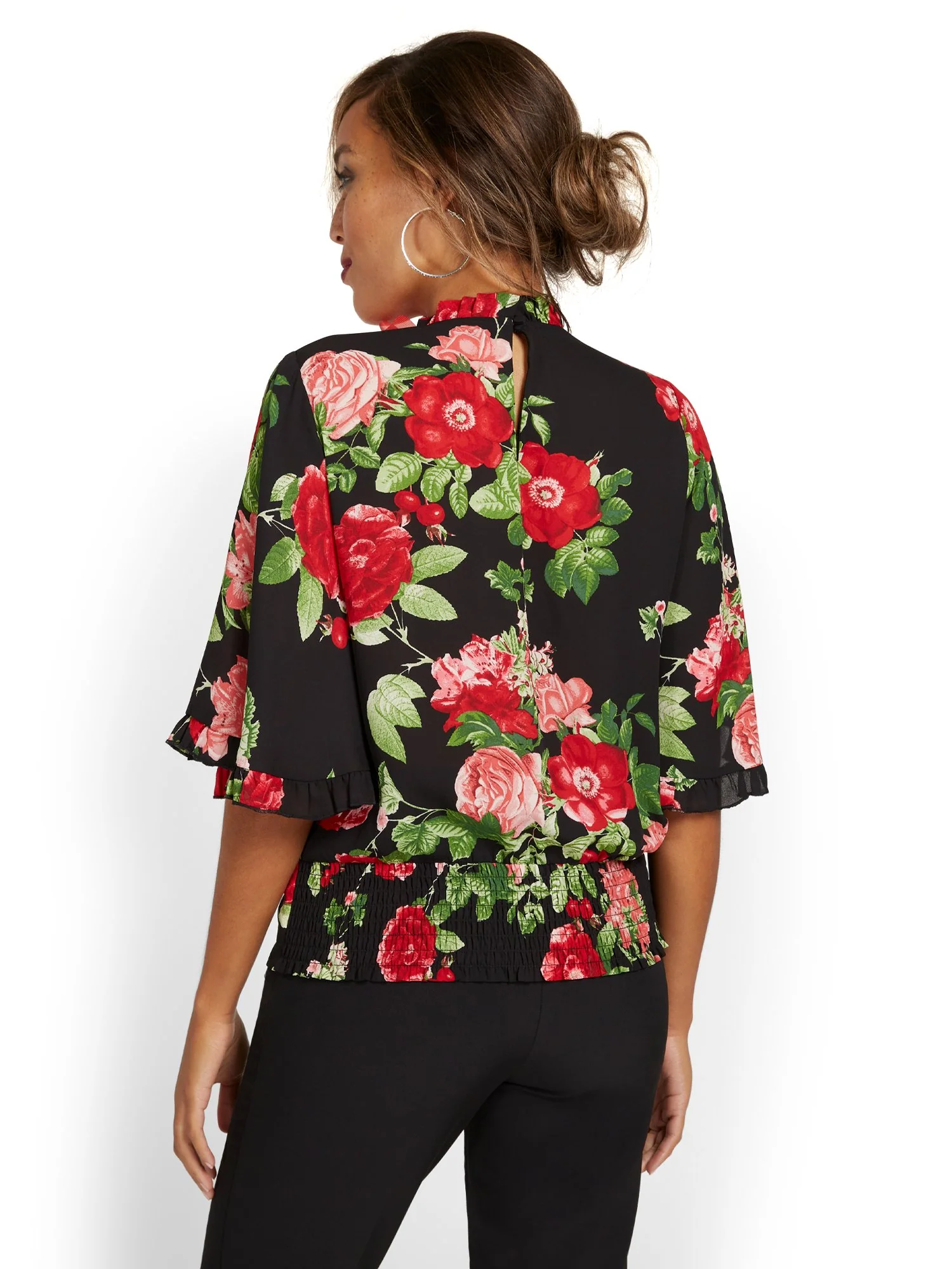 Floral-Print Ruffle-Sleeve Blouse - Image 3