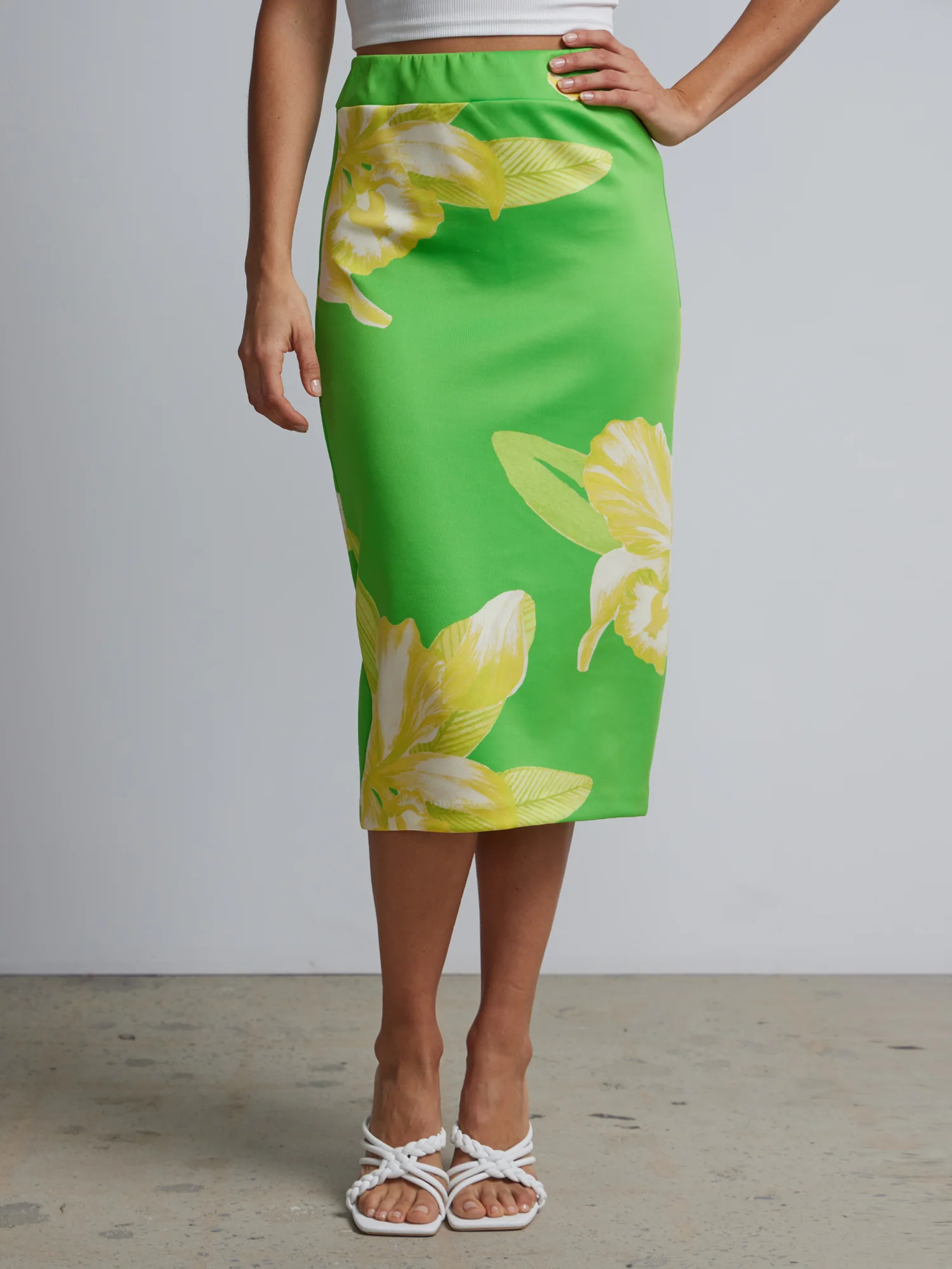 Floral-Print Scuba Pencil Skirt