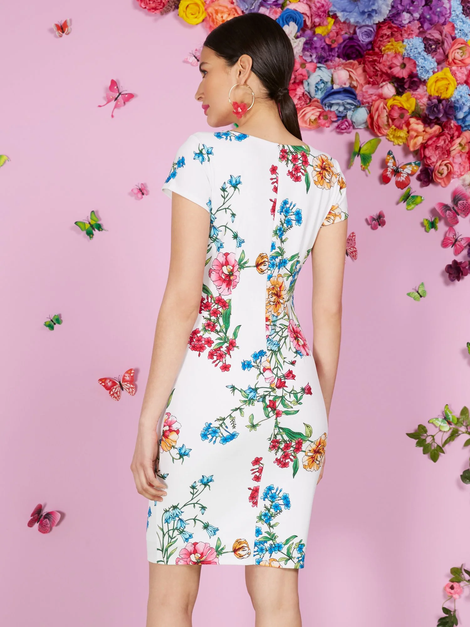 Floral-Print Short-Sleeve Split-Neck Sheath Dress - Magic Crepe® - Image 3