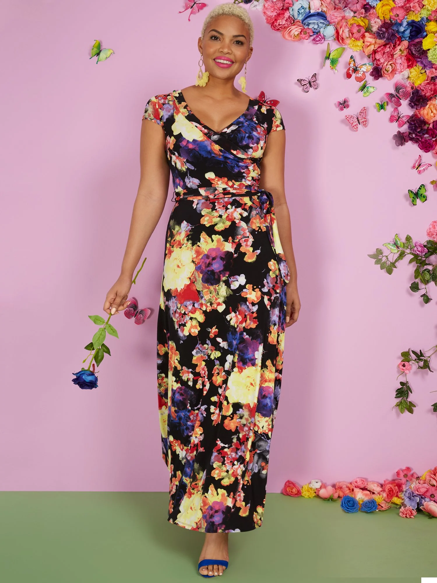 Floral-Print Short-Sleeve V-Neck Maxi Dress - Image 2