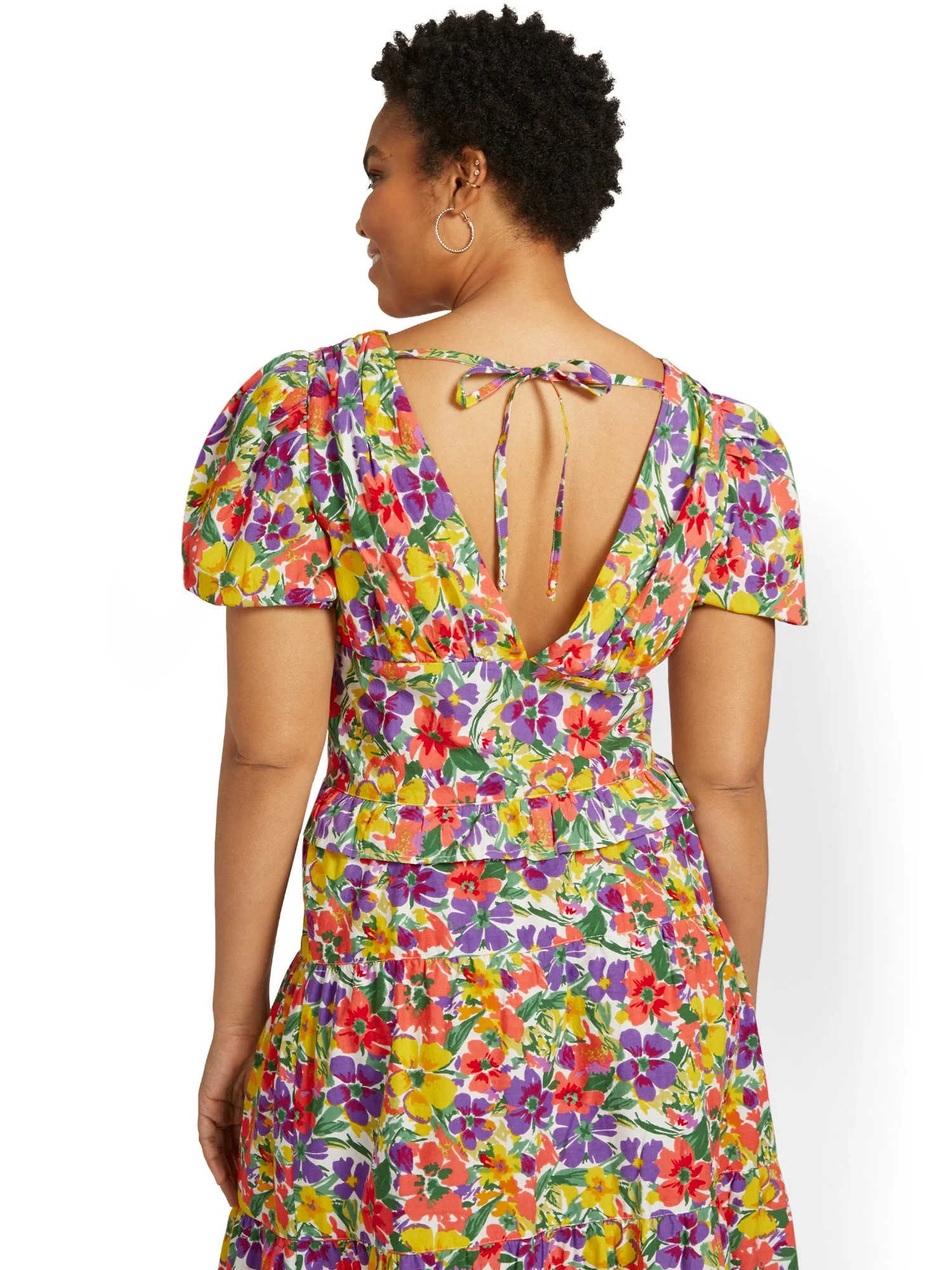 Floral-Print Tie-Back Peplum Top - Image 3