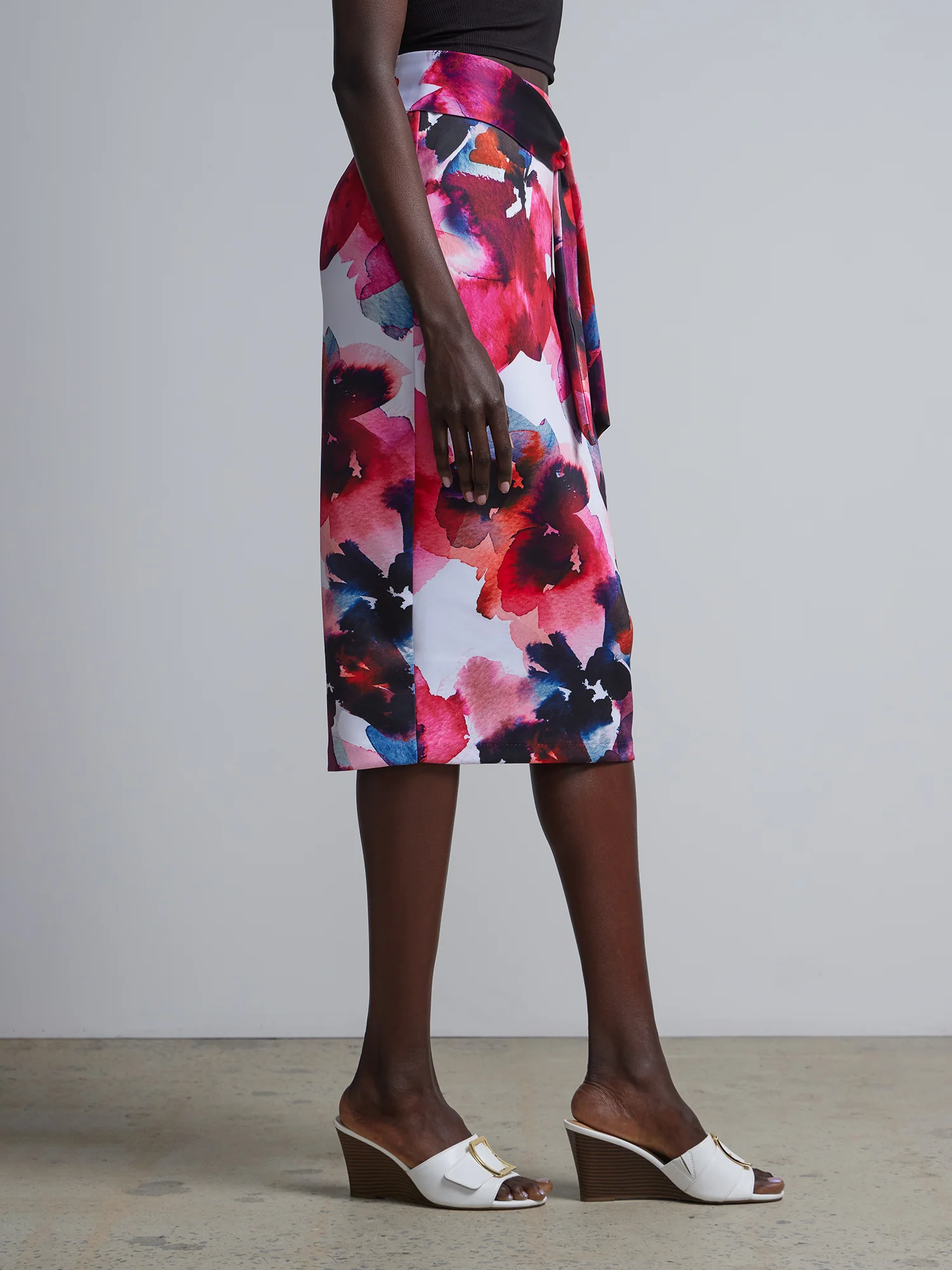 Floral-Print Tie-Front Scuba Pencil Skirt - Image 2