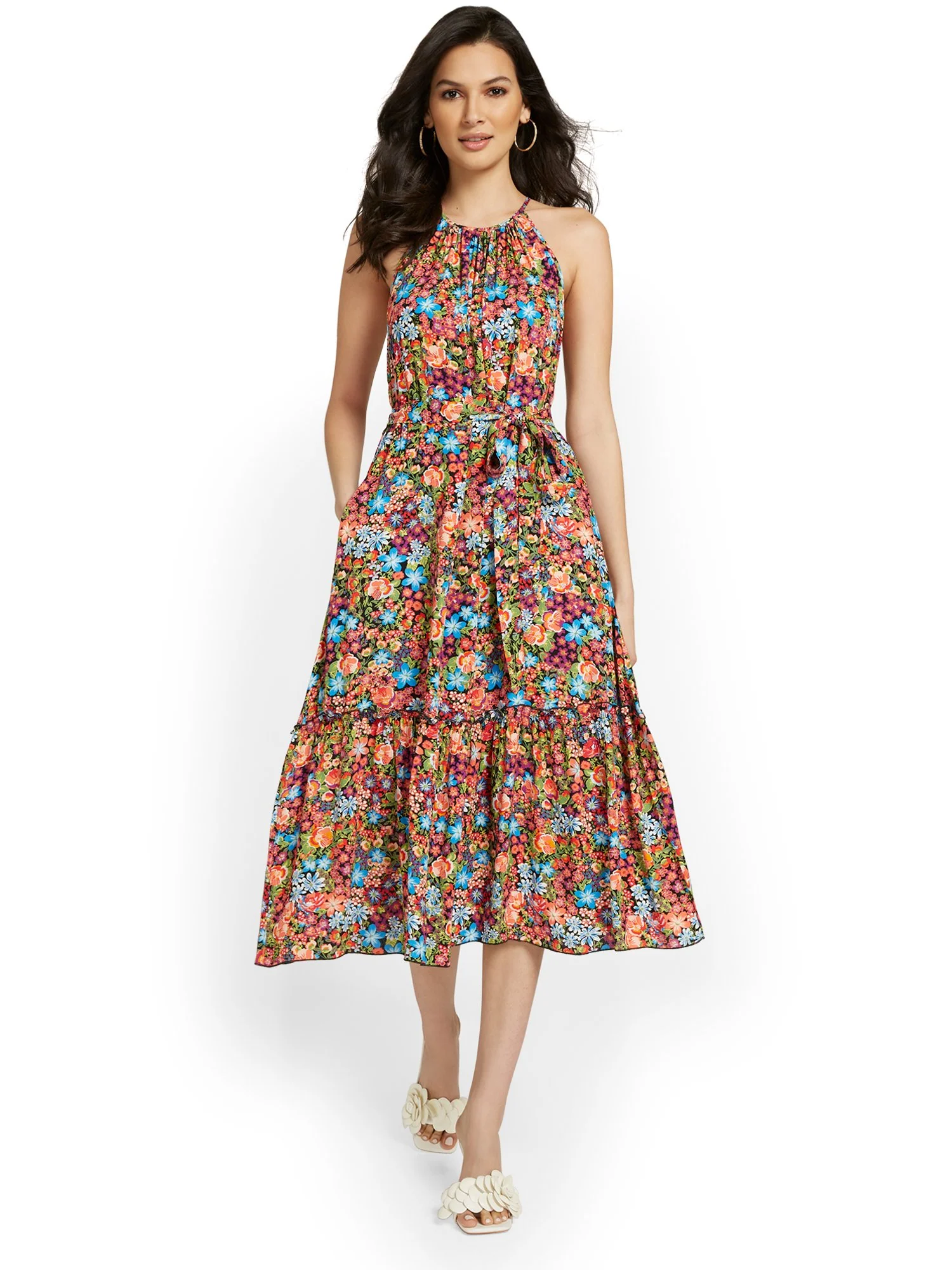 Floral-Print Tiered Halterneck Midi Dress - Image 2