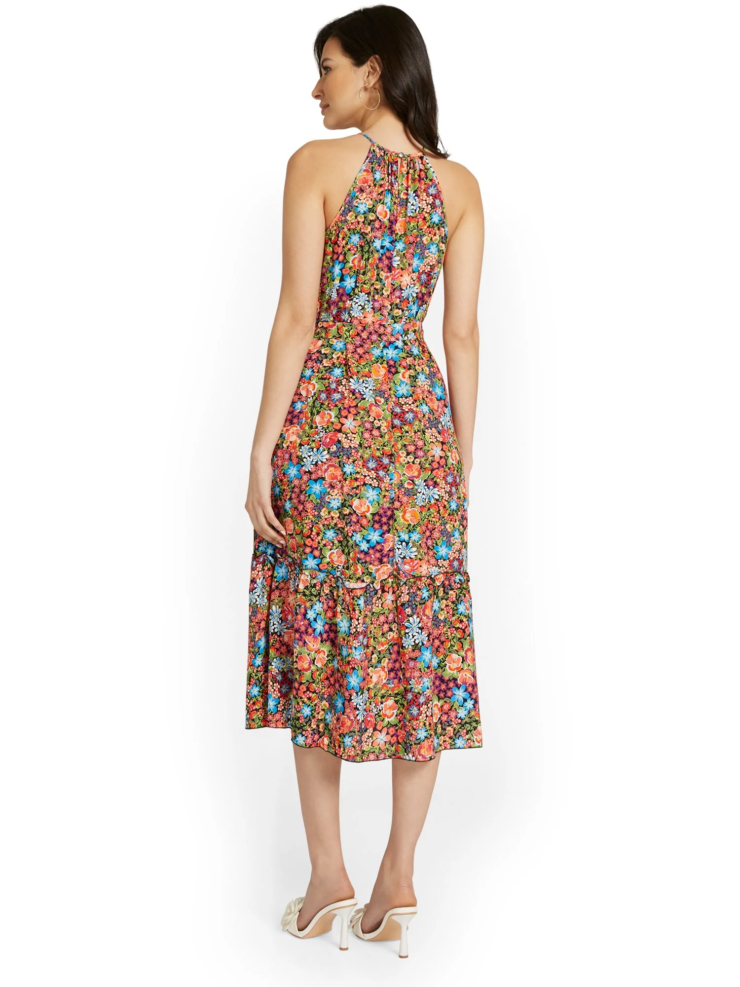 Floral-Print Tiered Halterneck Midi Dress - Image 3