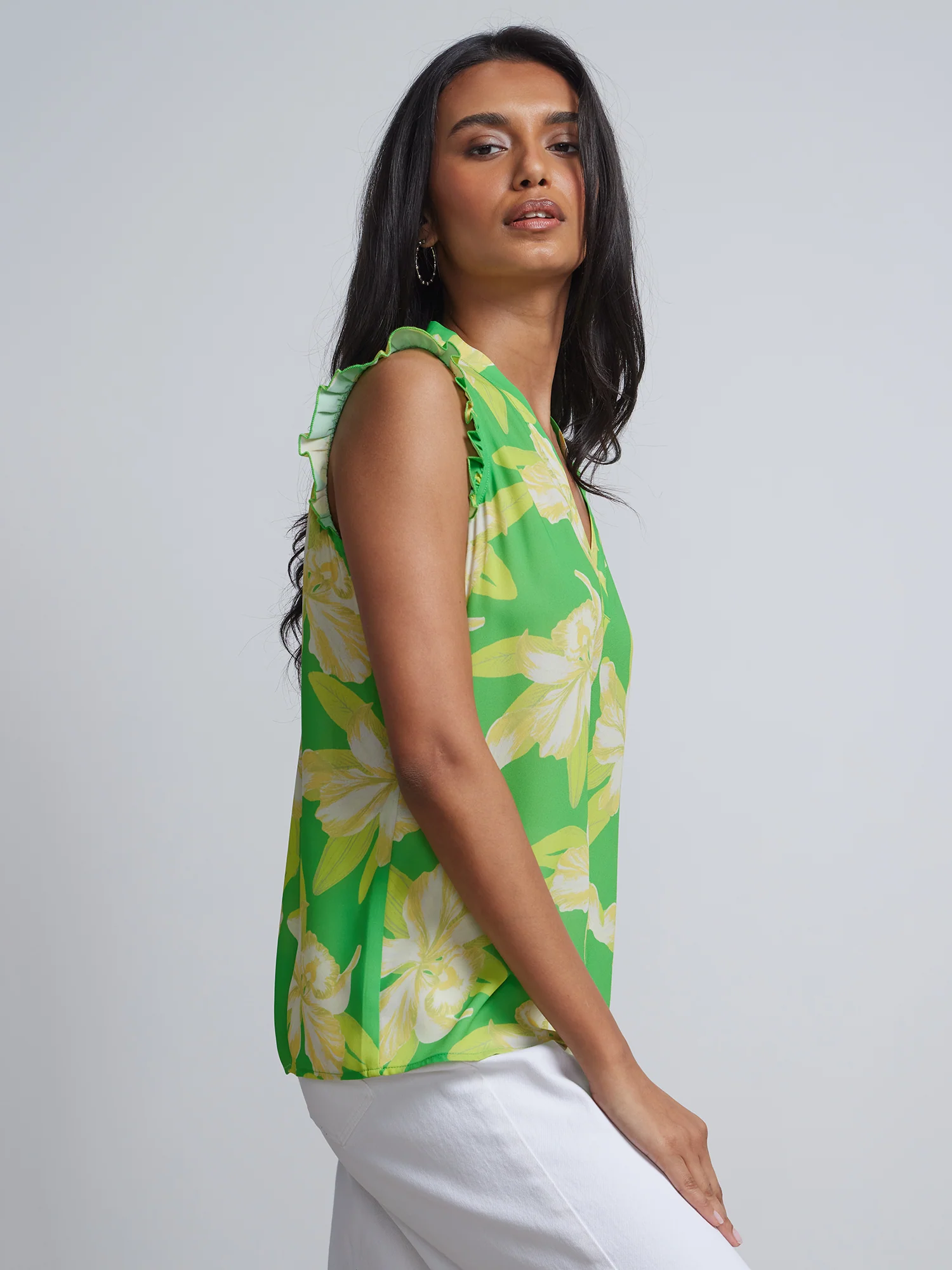 Floral-Print V-Neck Flutter-Sleeve Top - Image 2