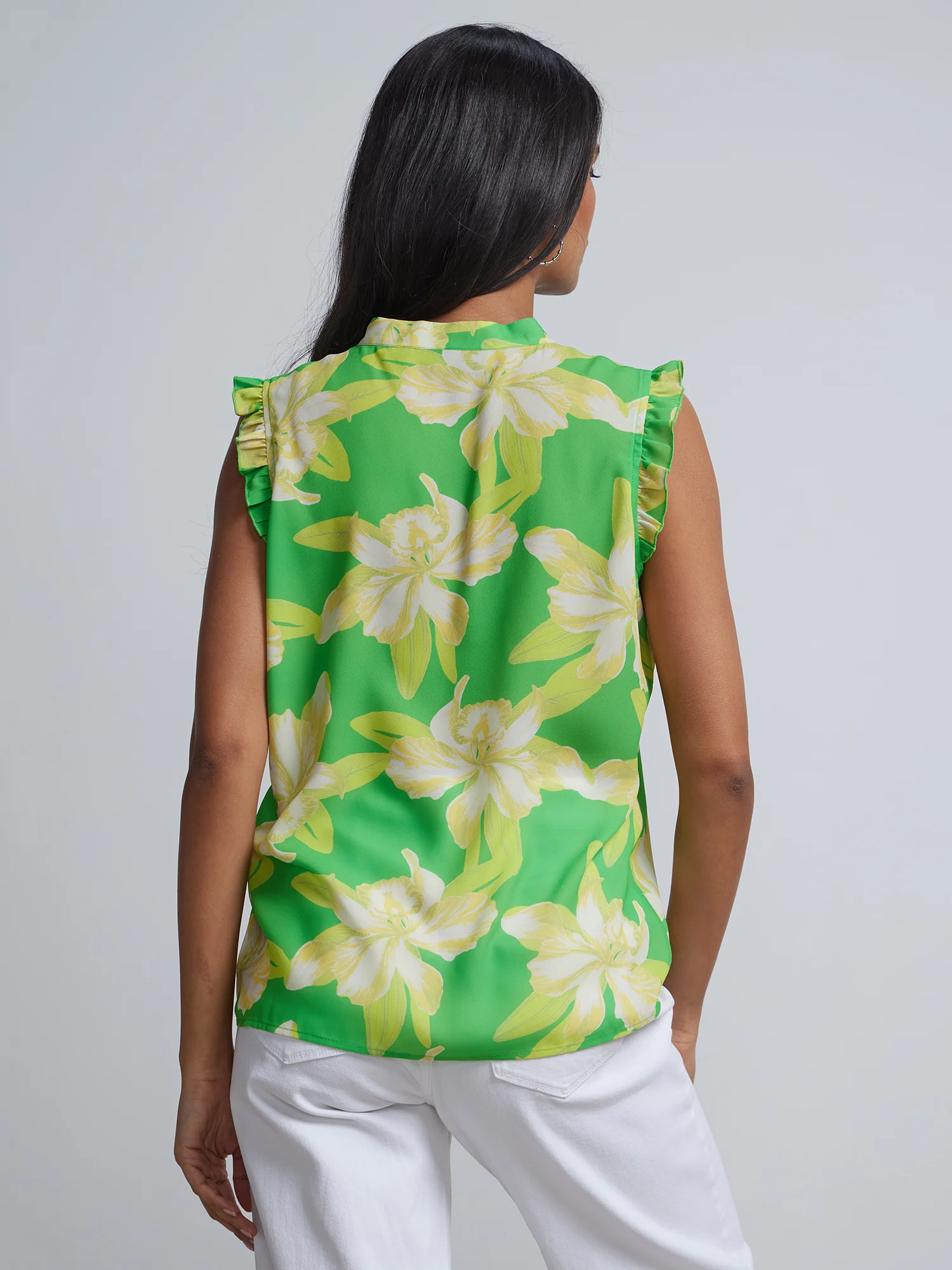 Floral-Print V-Neck Flutter-Sleeve Top - Image 3