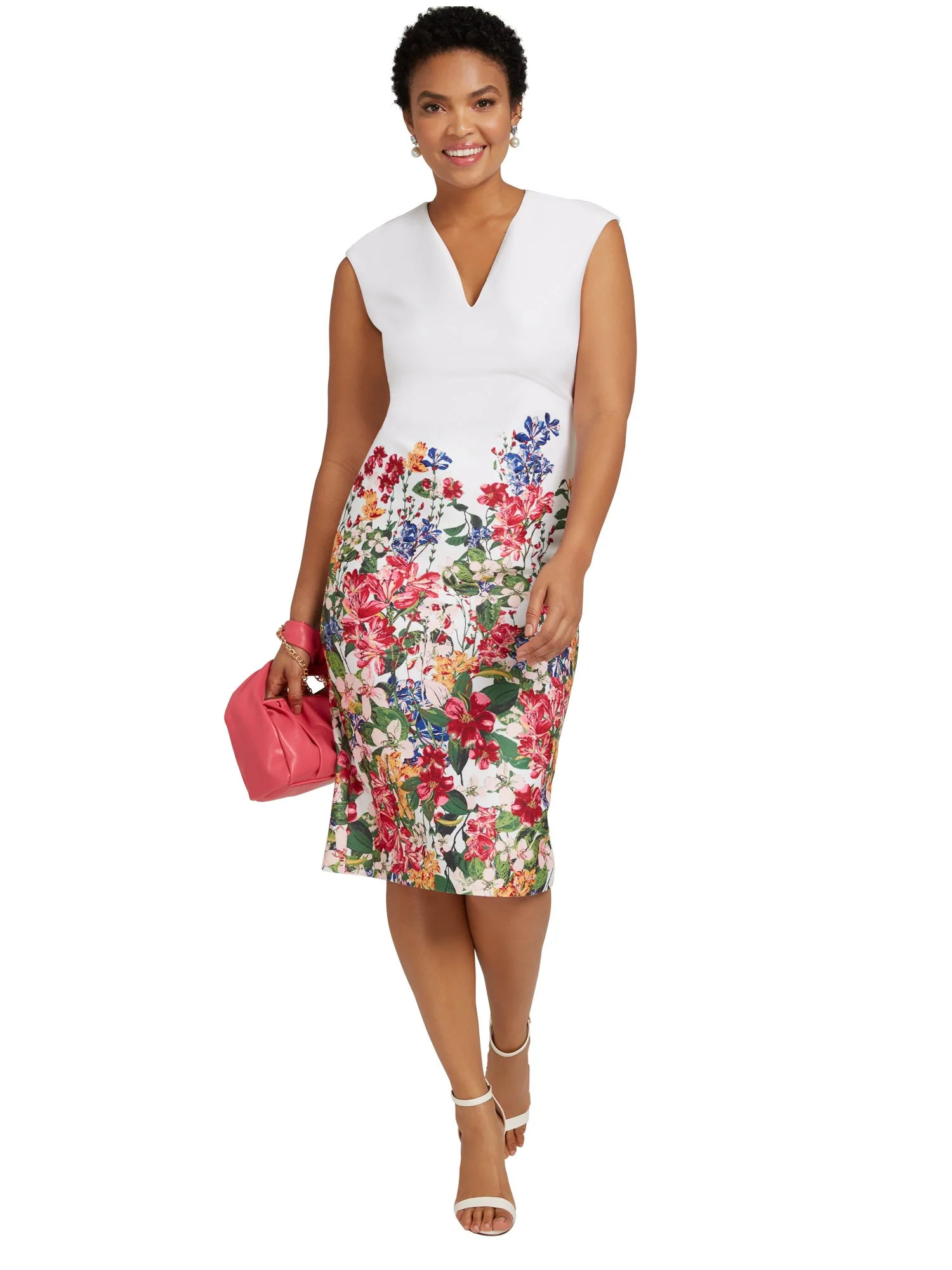 Floral-Print V-Neck Sheath Dress